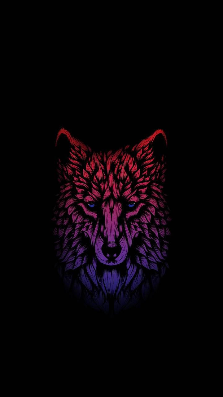 digital wolf artwork, amoled, fiery red to deep purple gradient fur, HD Phone Wallpaper