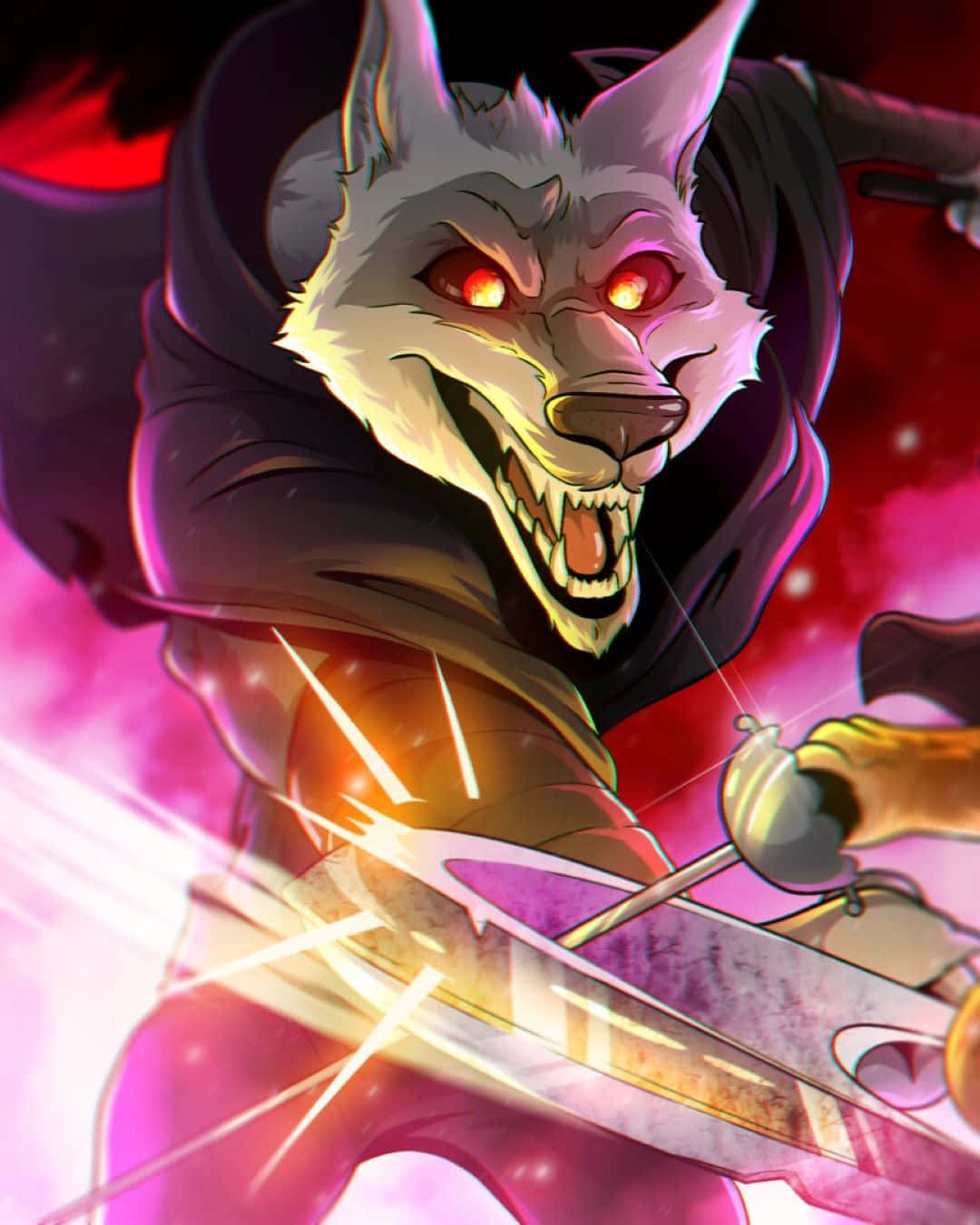 fierce wolf warrior, glowing red eyes, dark cloak, HD Phone Wallpaper