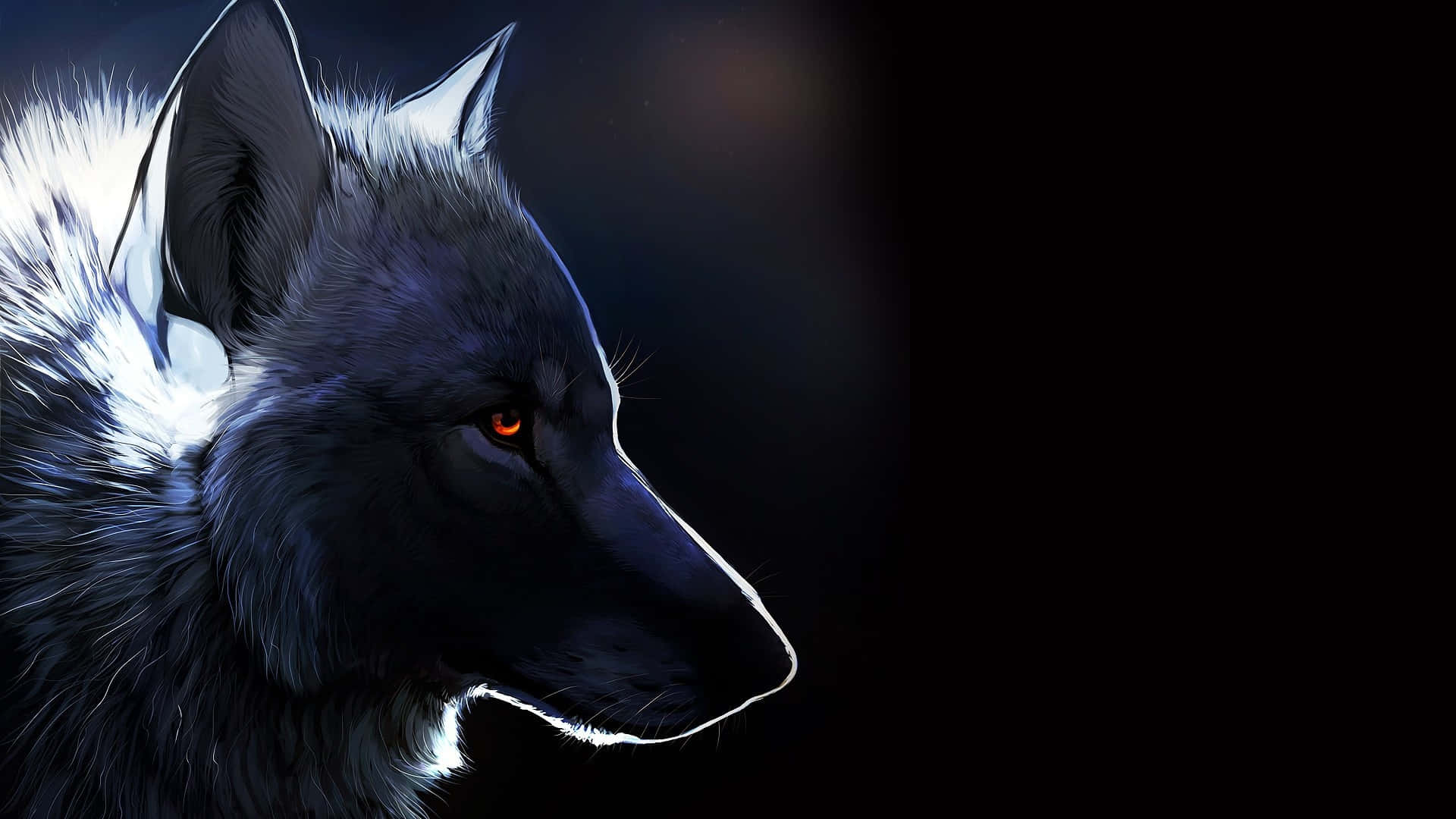 wolf art, black wolf, glowing orange eyes, Full HD Desktop Wallpaper