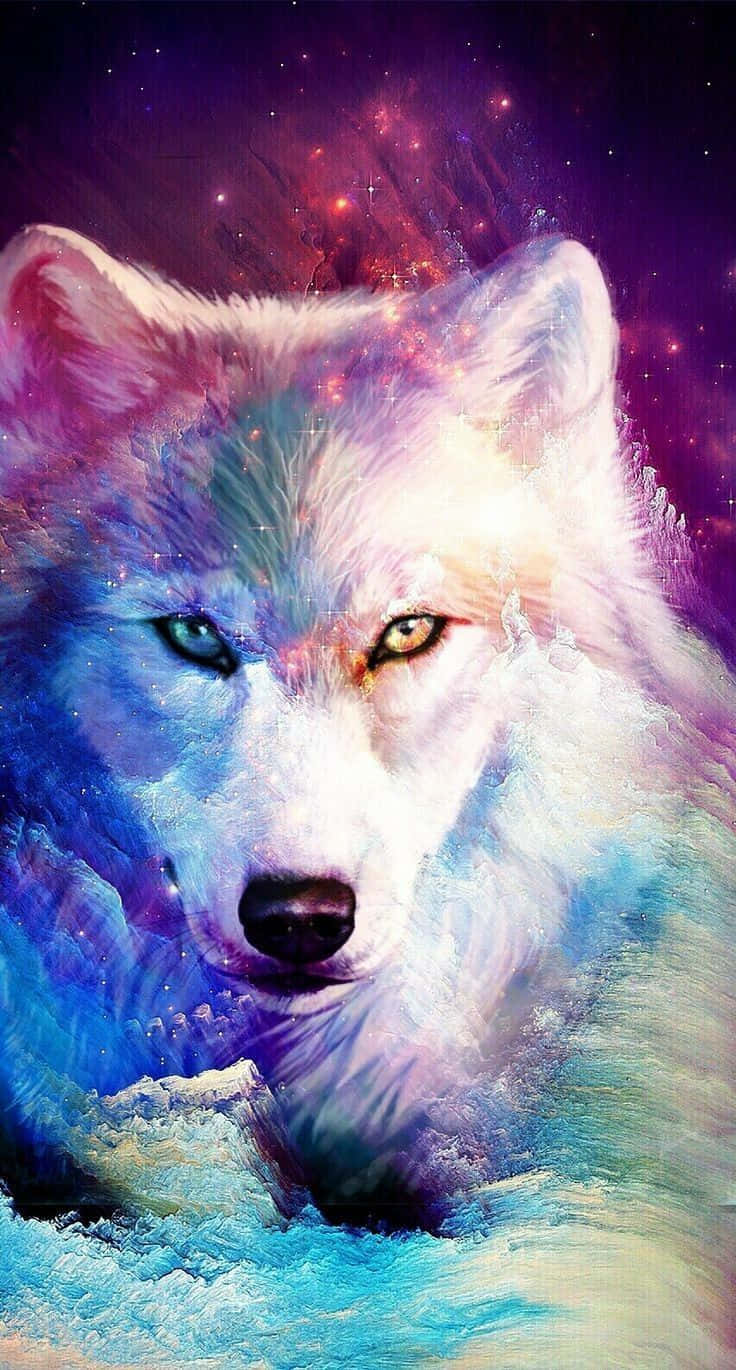 rainbow wolf, colorful eyes, cosmic nebulae, HD Phone Wallpaper