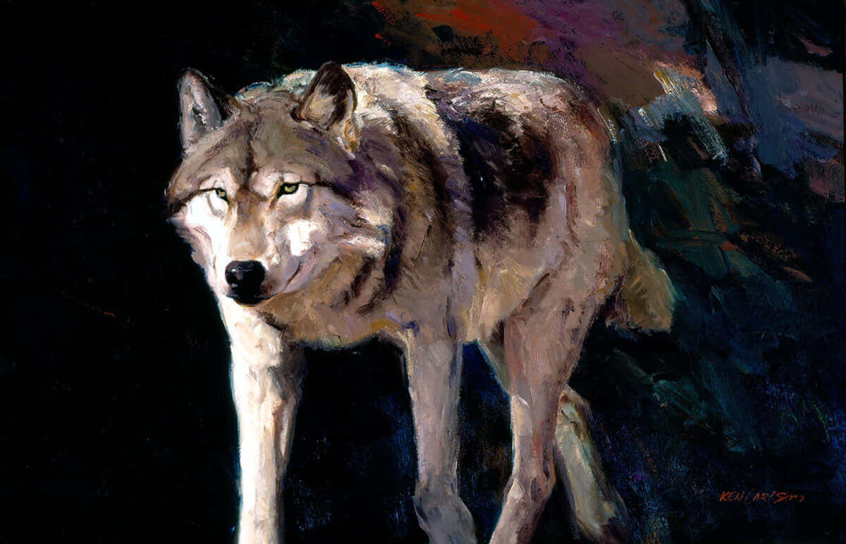 wolf art, magical forest, piercing gaze, SD Desktop Wallpaper