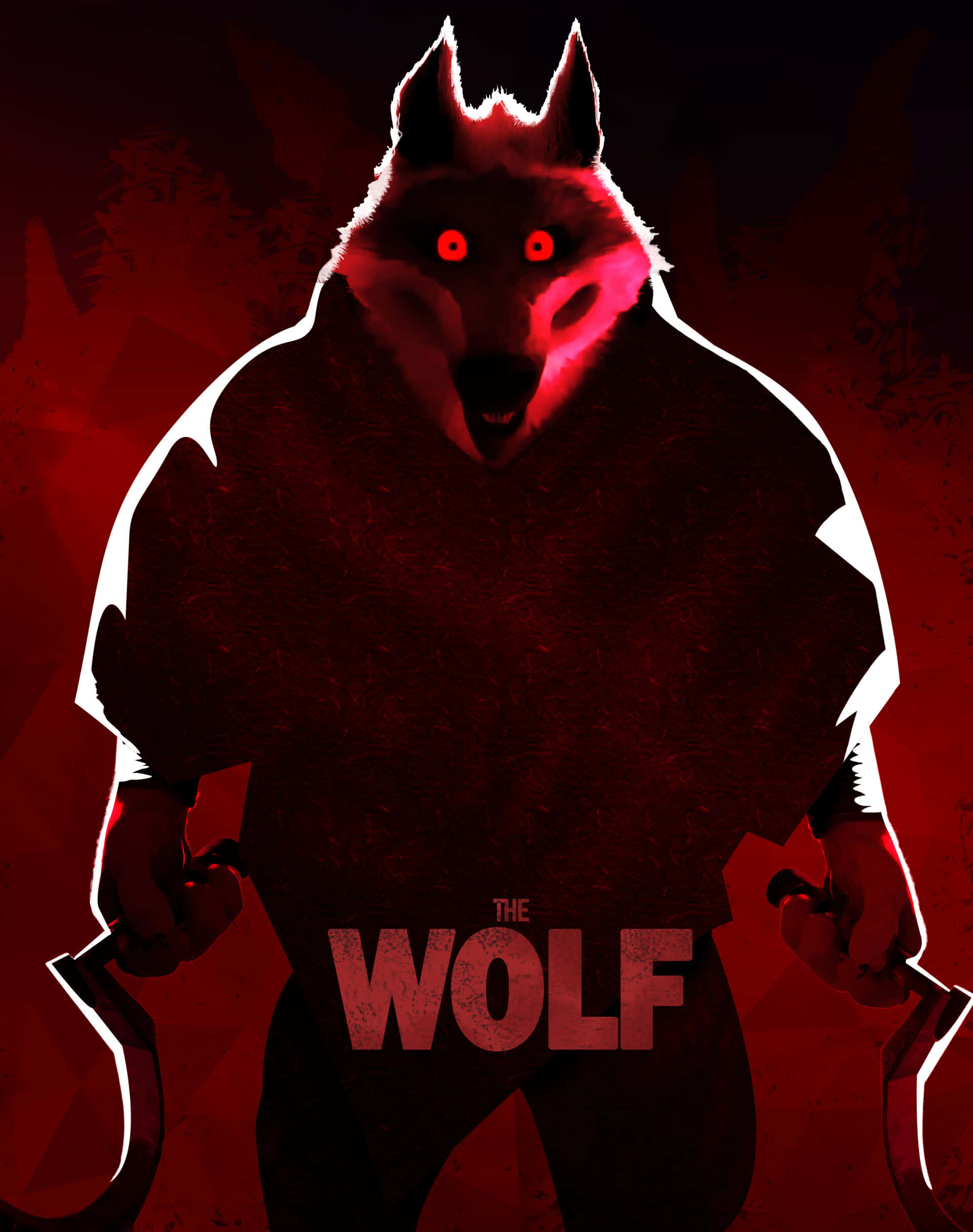 intimidating red wolf, glowing red eyes, white outline, Full HD Phone Wallpaper