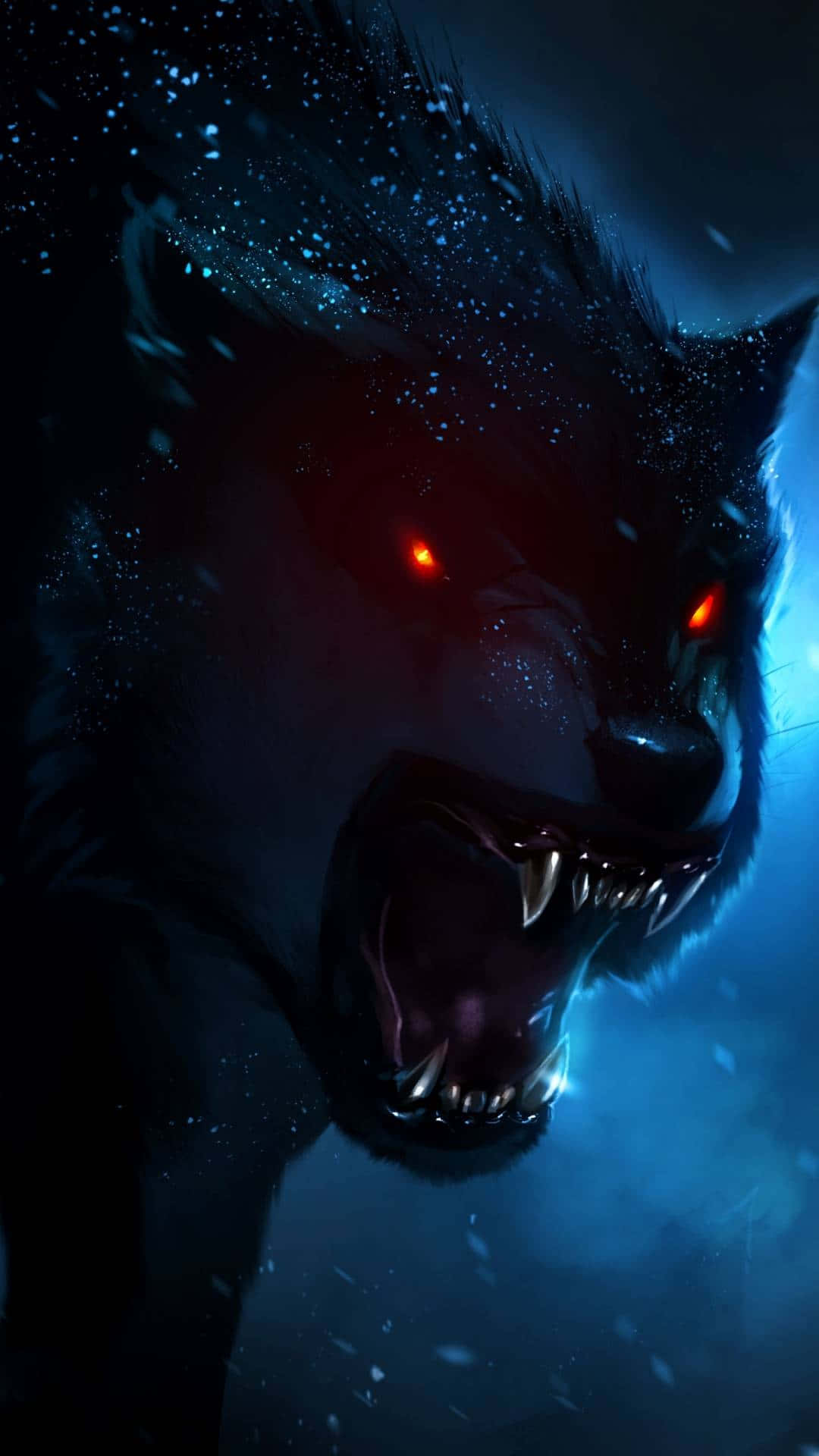 angry wolf, glowing red eyes, snowy night, Full HD Phone Wallpaper