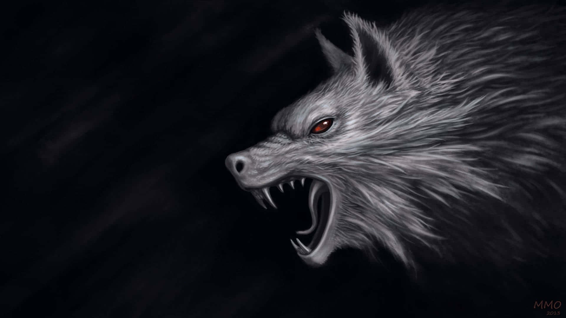 angry wolf, gray wolf, glowing red eyes, Full HD Desktop Wallpaper