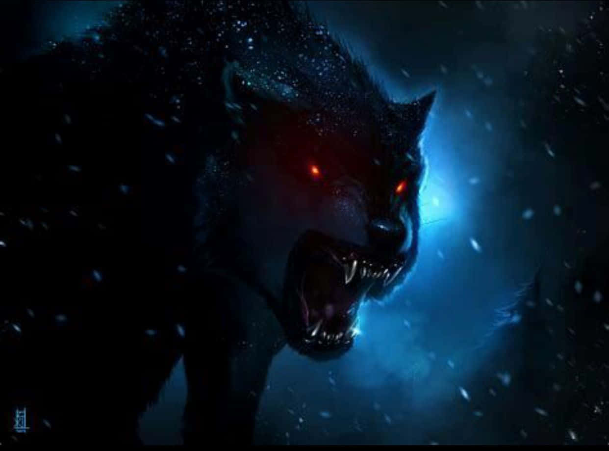 Wolf Attack, black wolf, glowing red eyes, SD Desktop Wallpaper