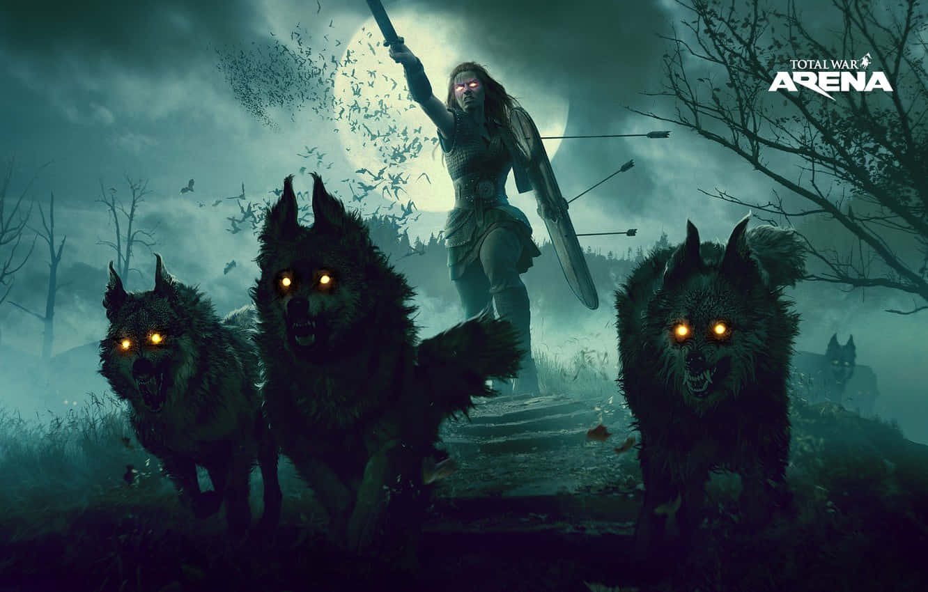 wolf attack, glowing red eyes, spear, HD Desktop Wallpaper