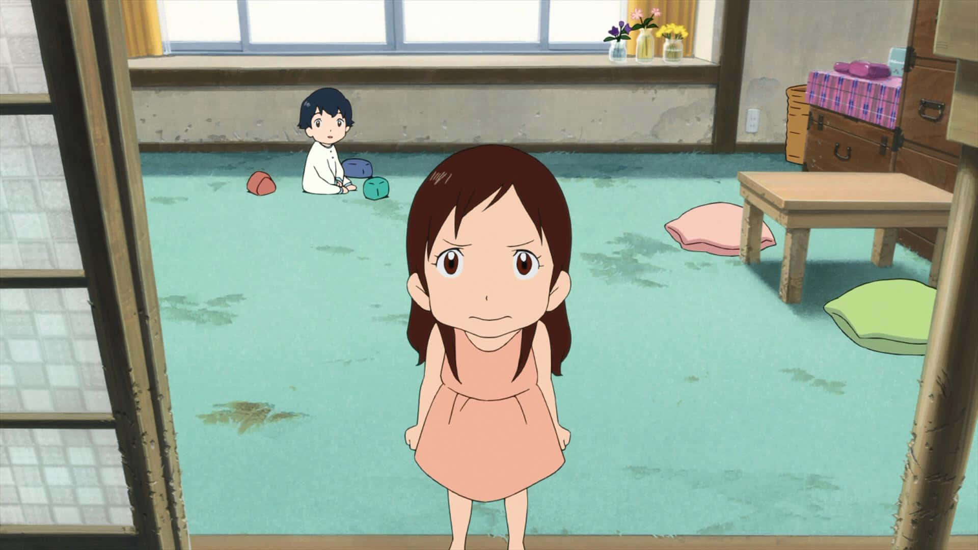 Wolf Children, peach dress, blue-green floor, Full HD Desktop Wallpaper