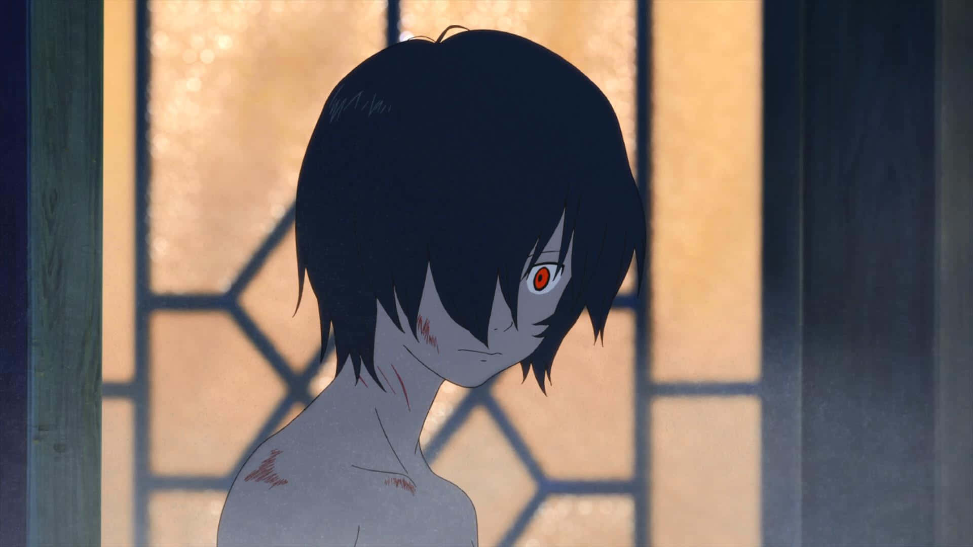 Wolf Children, black hair, one red eye, Full HD Desktop Wallpaper