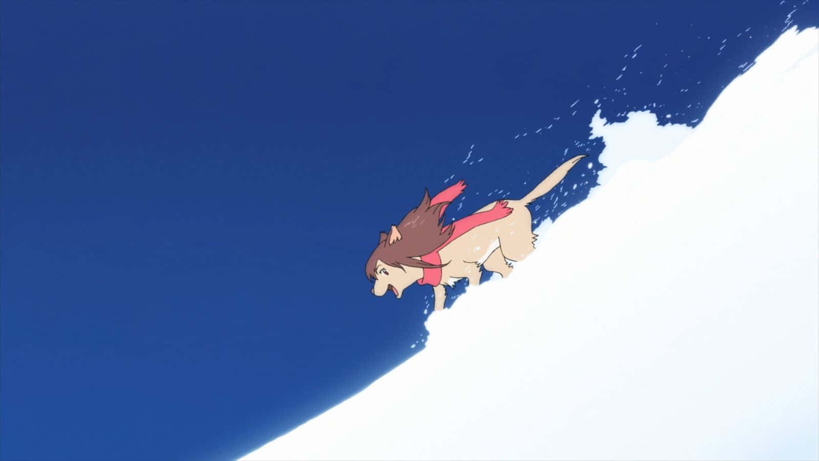 Wolf Children, red scarf, snowy slope, HD Desktop Wallpaper