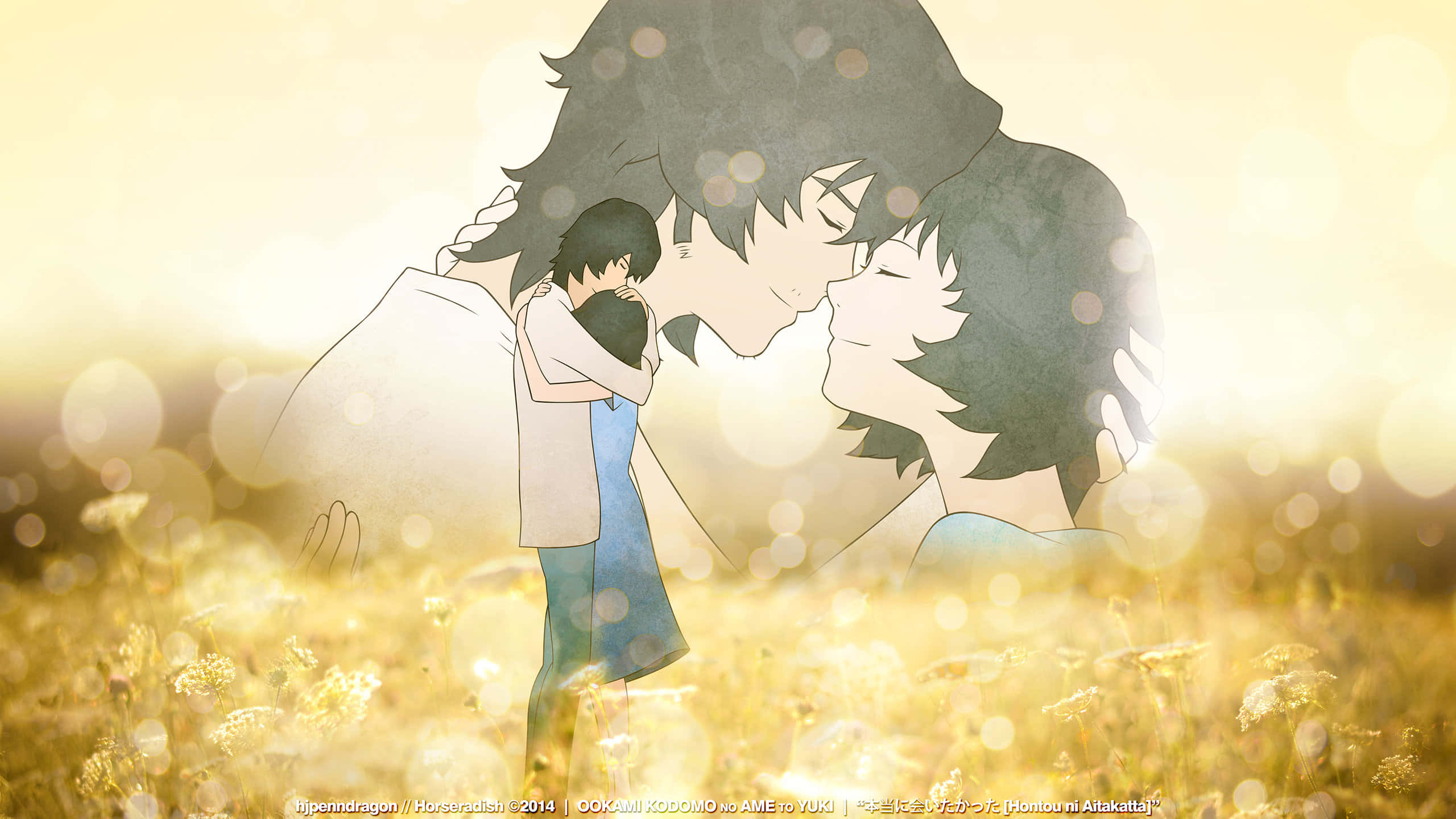 Wolf Children, golden flowers, sunlit field, 2K Desktop Wallpaper