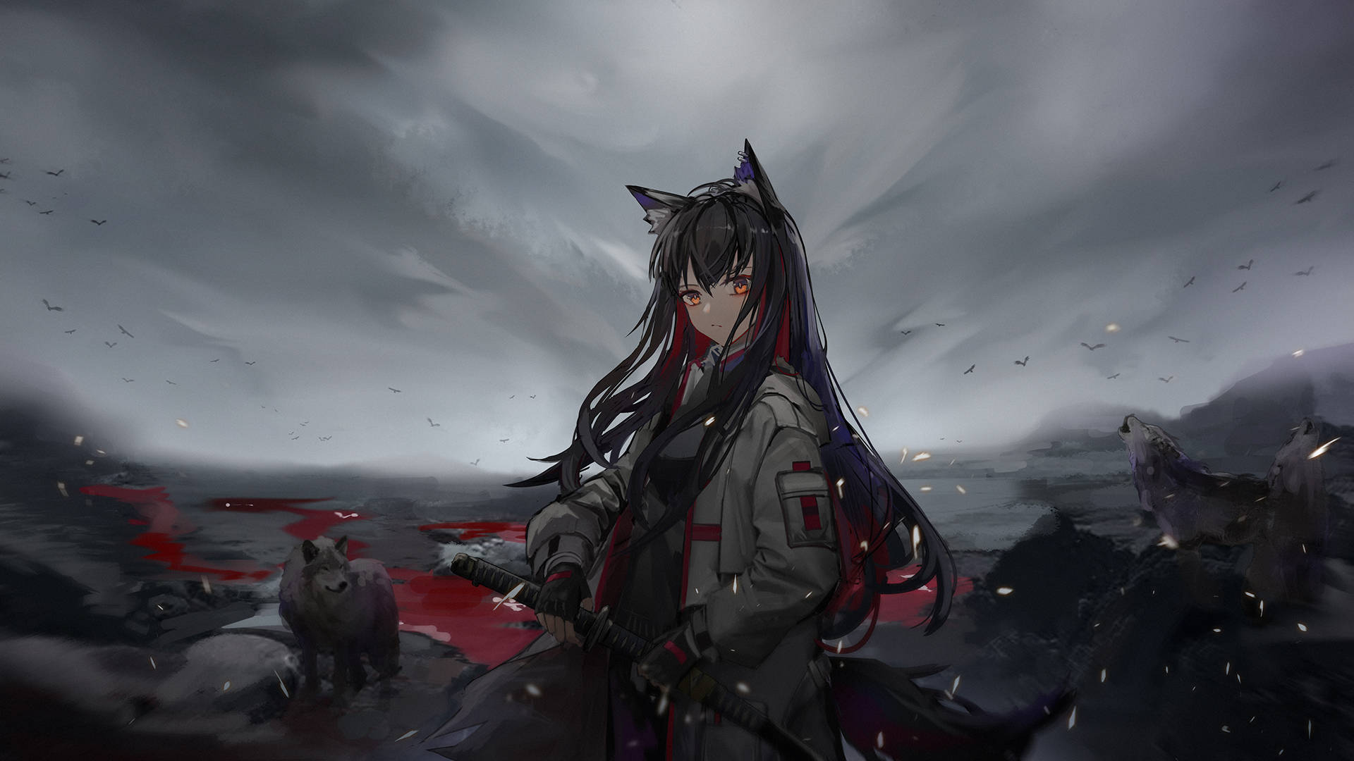 Wolf Girl, howling wolves, anime girl, Full HD Desktop Wallpaper