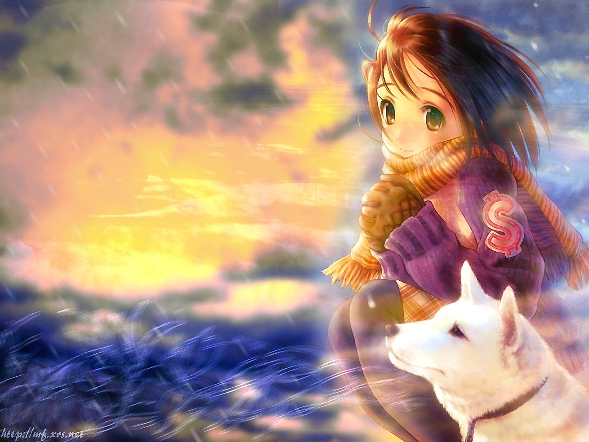 Wolf Girl, cub, purple sweater, Full HD Desktop Wallpaper