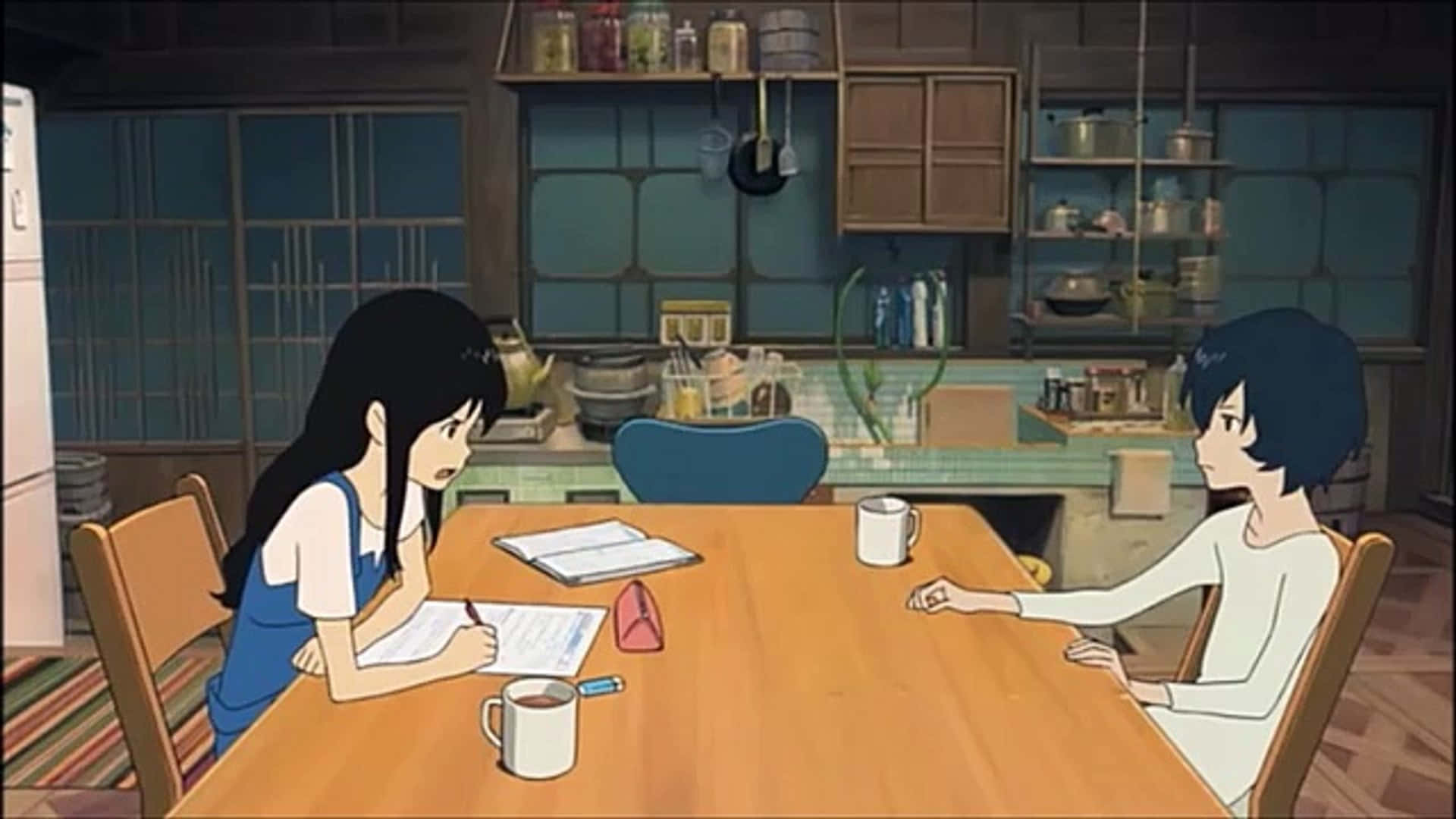 Wolf Children, anime girls, wooden table, Full HD Desktop Wallpaper