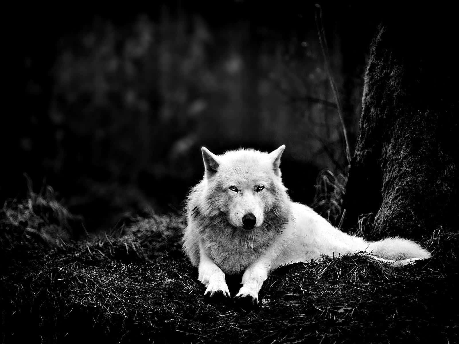 wolf aesthetic, white wolf, dark grass, HD Desktop Wallpaper