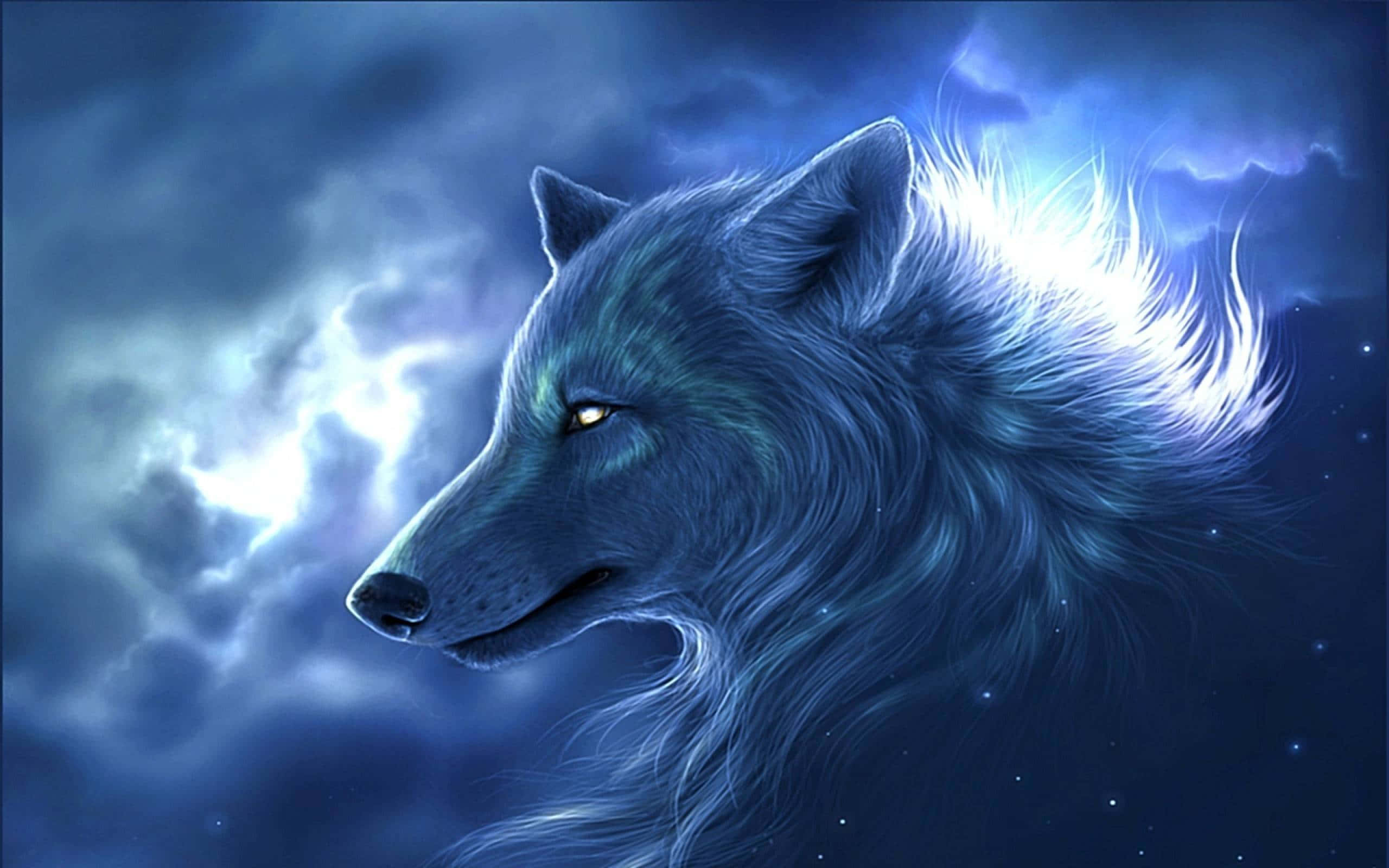 mystical wolf, white wolf, blue wolf, 2K Desktop Wallpaper