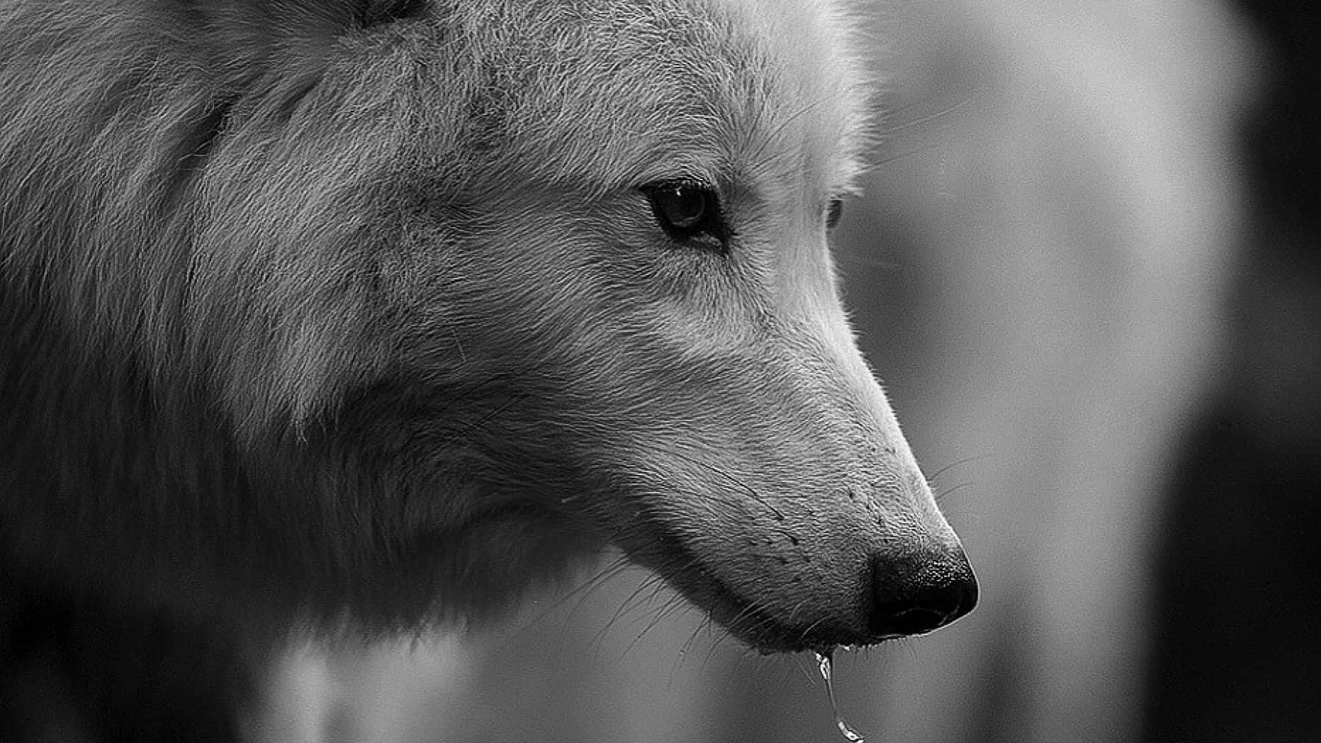 Sad White Wolf Aesthetic, black and white, wolf's profile, Full HD Desktop Wallpaper
