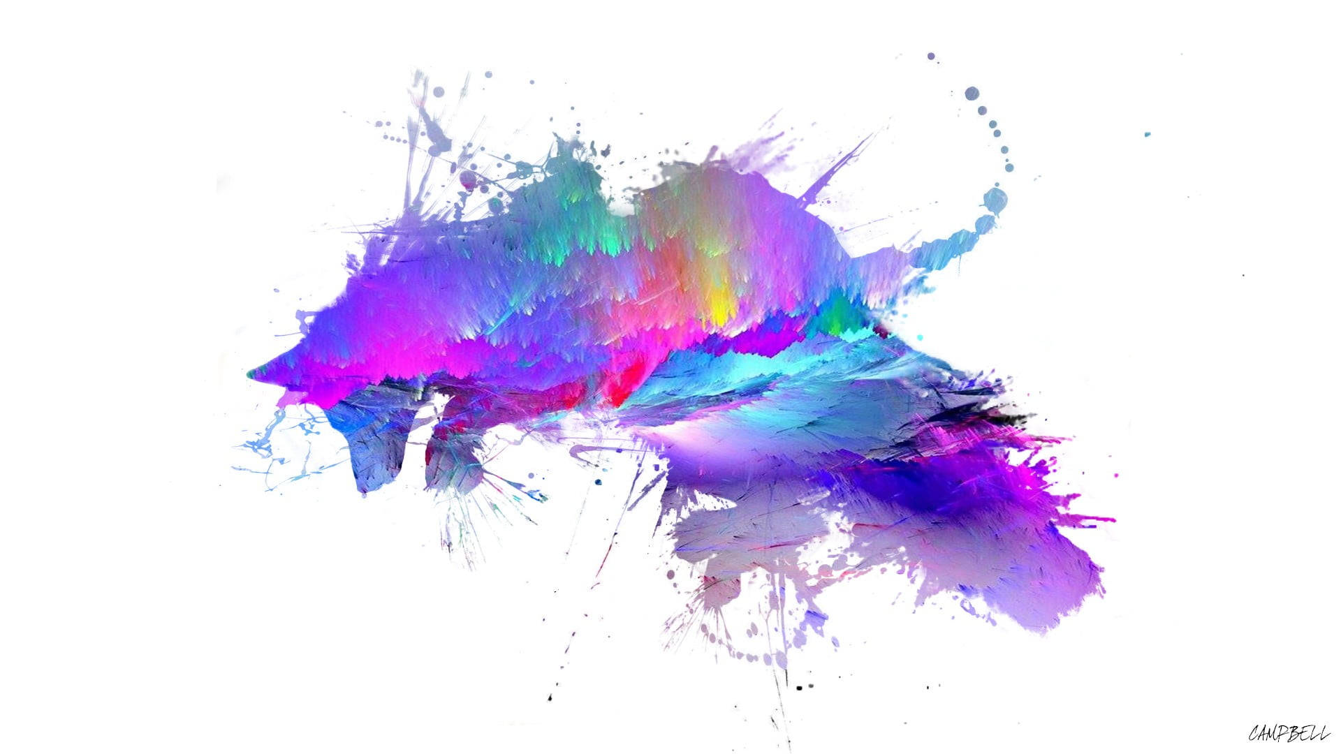 colorful wolf silhouette, vibrant abstract paint splatter, purples, Full HD Desktop Wallpaper