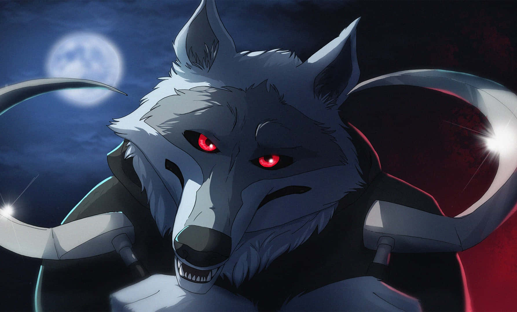 red eyed wolf, glowing red eyes, curved horns, HD Desktop Wallpaper