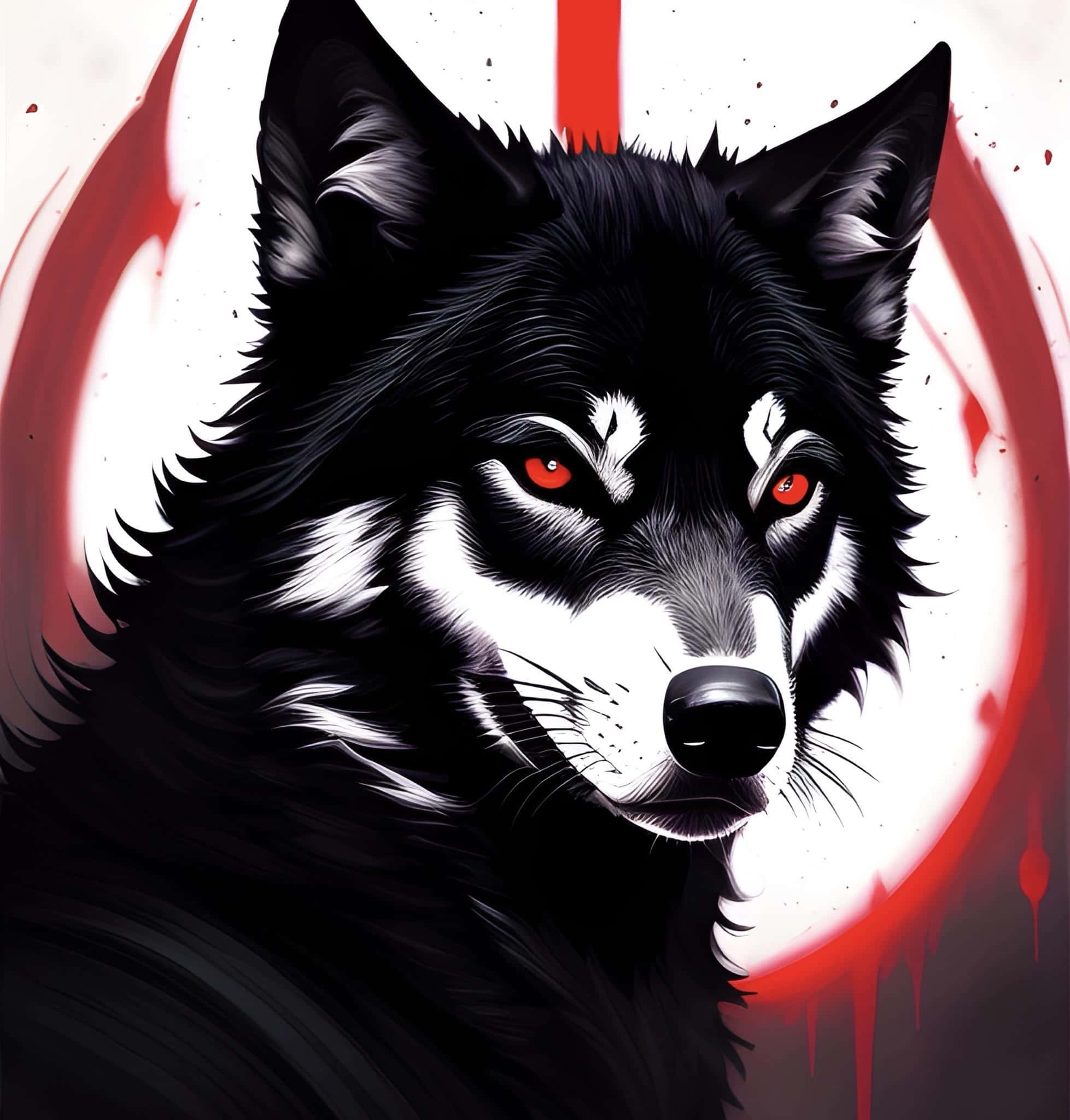 black wolf, glowing red eyes, stark white background, Full HD Phone Wallpaper
