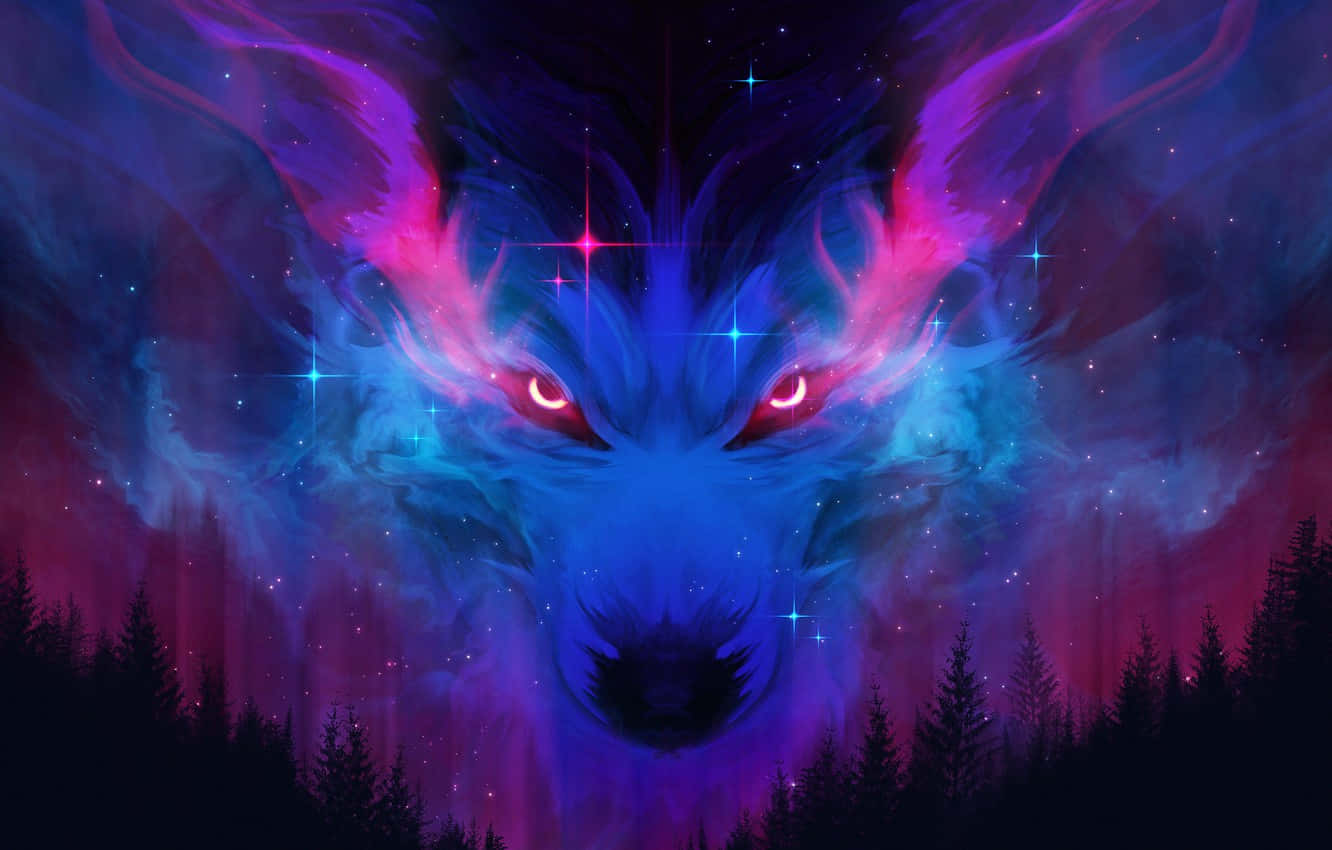 Wolf Eyes, cosmic wolf, glowing red eyes, HD Desktop Wallpaper