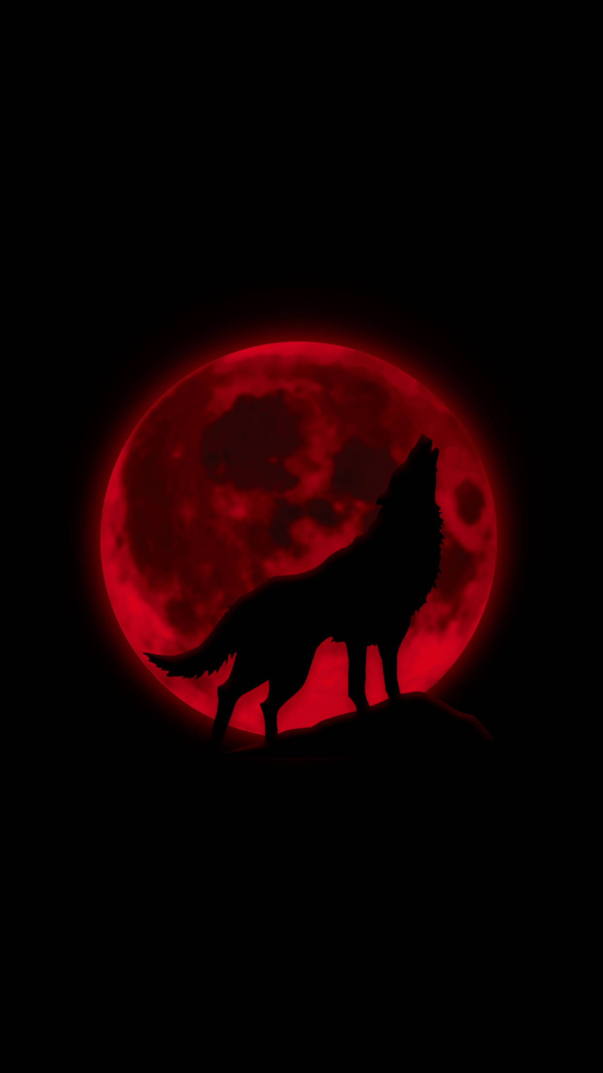 Dark Red Wolf Moon, rocky outcrop, glowing red full moon, Full HD Phone Wallpaper