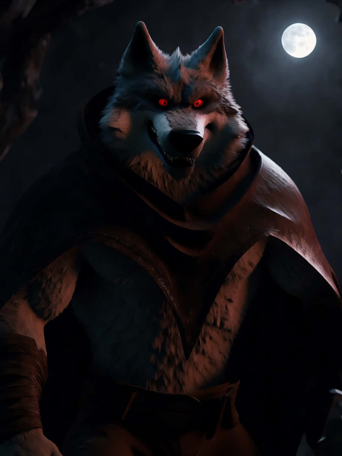 mysterious wolf, full moon, shadowy forest, HD Phone Wallpaper