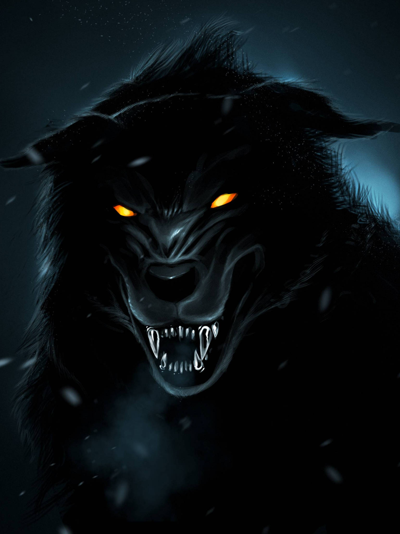 scary wolf, howling in the moonlight, menacing black wolf, Full HD Phone Wallpaper