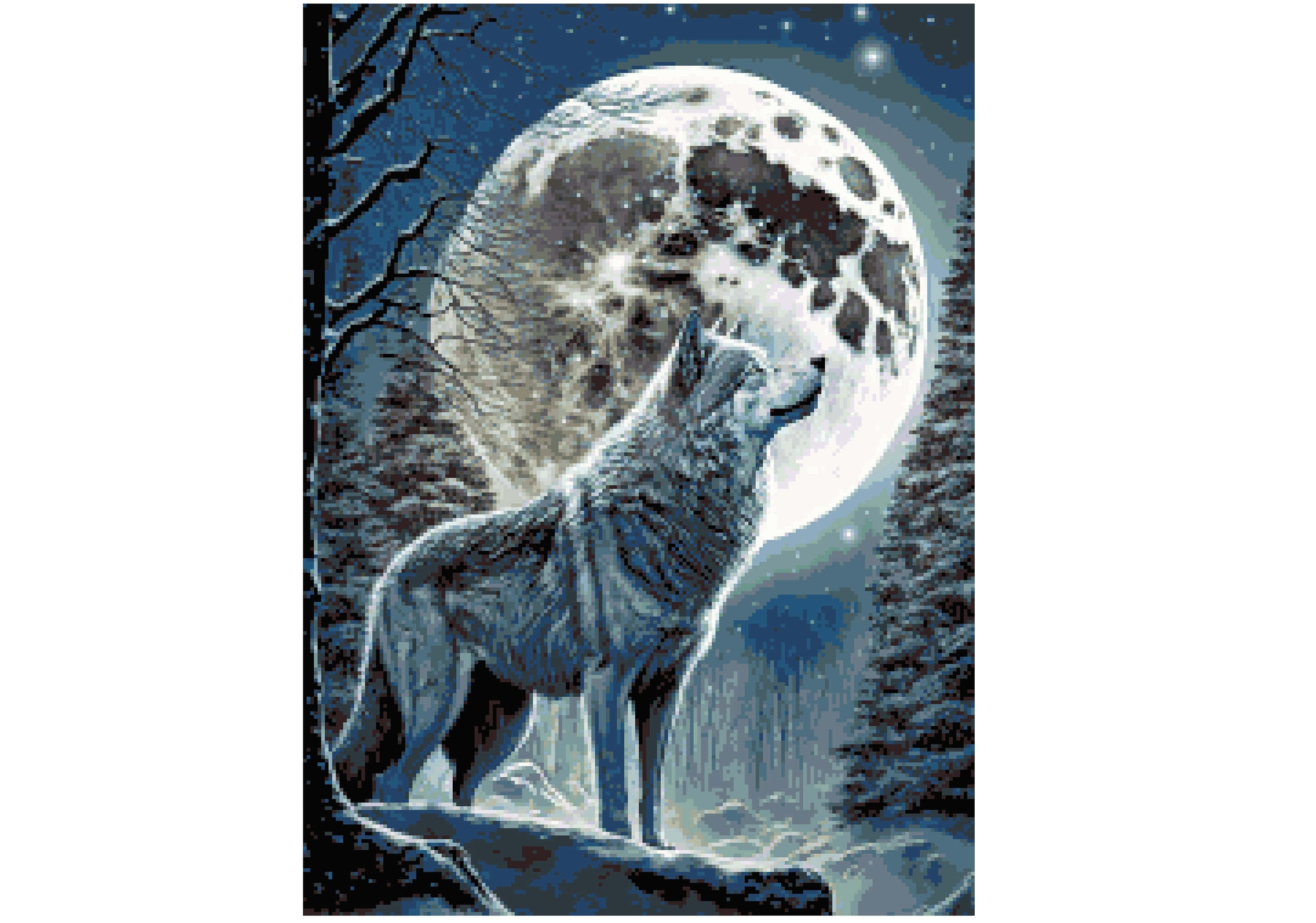 Wolf In Moonlight, cratered moon, starry winter sky, 2K Desktop Wallpaper