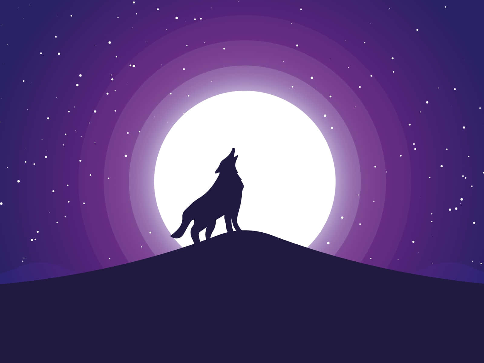 Wolf In Moonlight, full moon, purple rings, HD Desktop Wallpaper