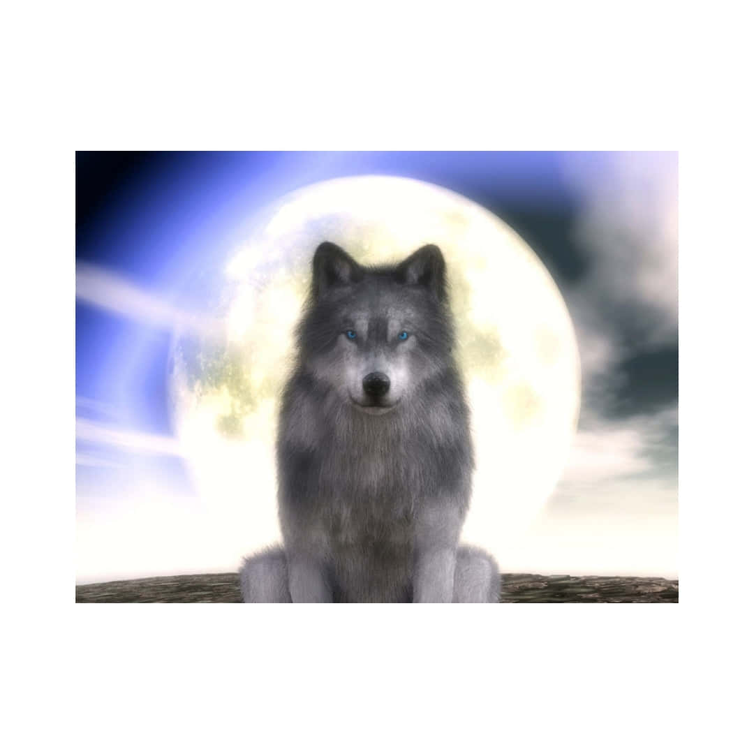 Wolf In Moonlight, gray wolf, piercing blue eyes, SD Desktop Wallpaper