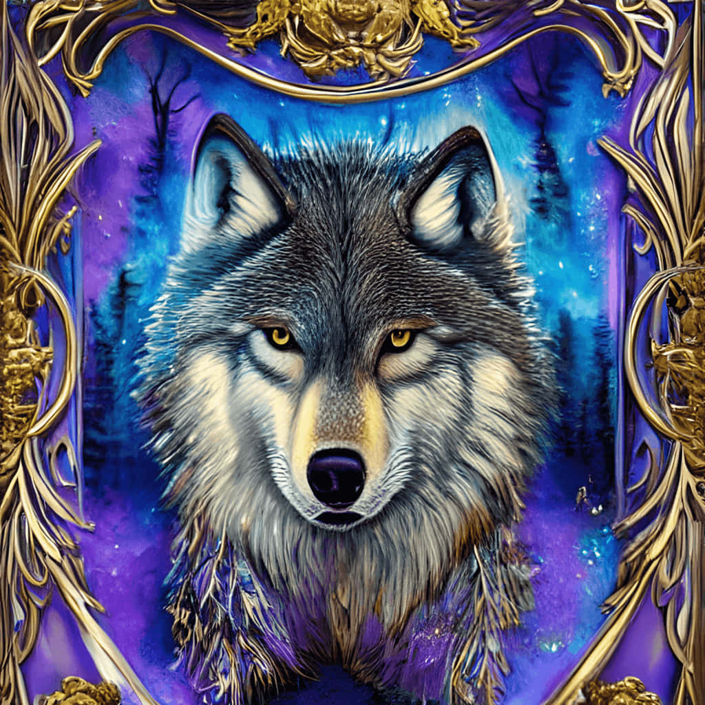 wolf, golden eyes, ornate gold, SD Desktop Wallpaper