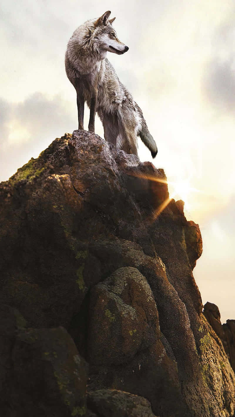 wolf, mountains, mossy cliff, HD Phone Wallpaper