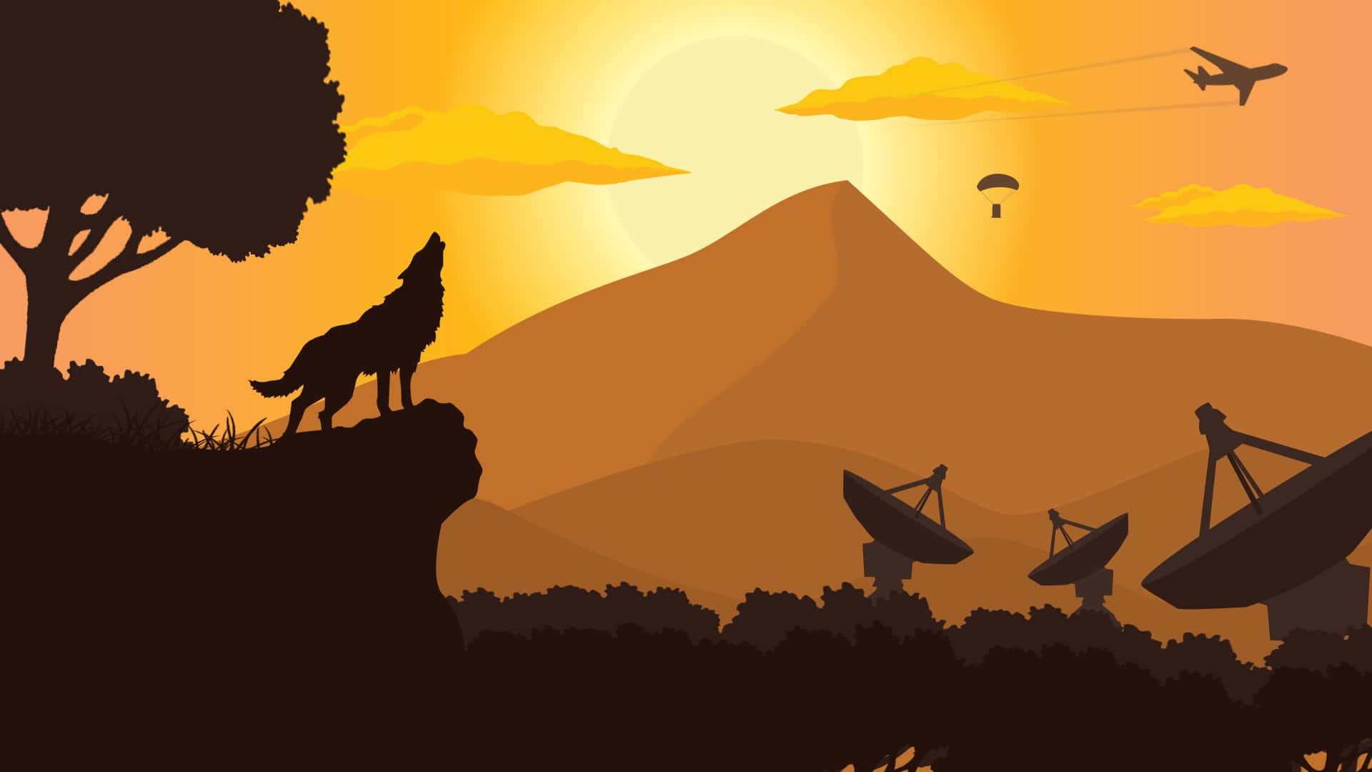 wolf, cliff, sunset, Full HD Desktop Wallpaper