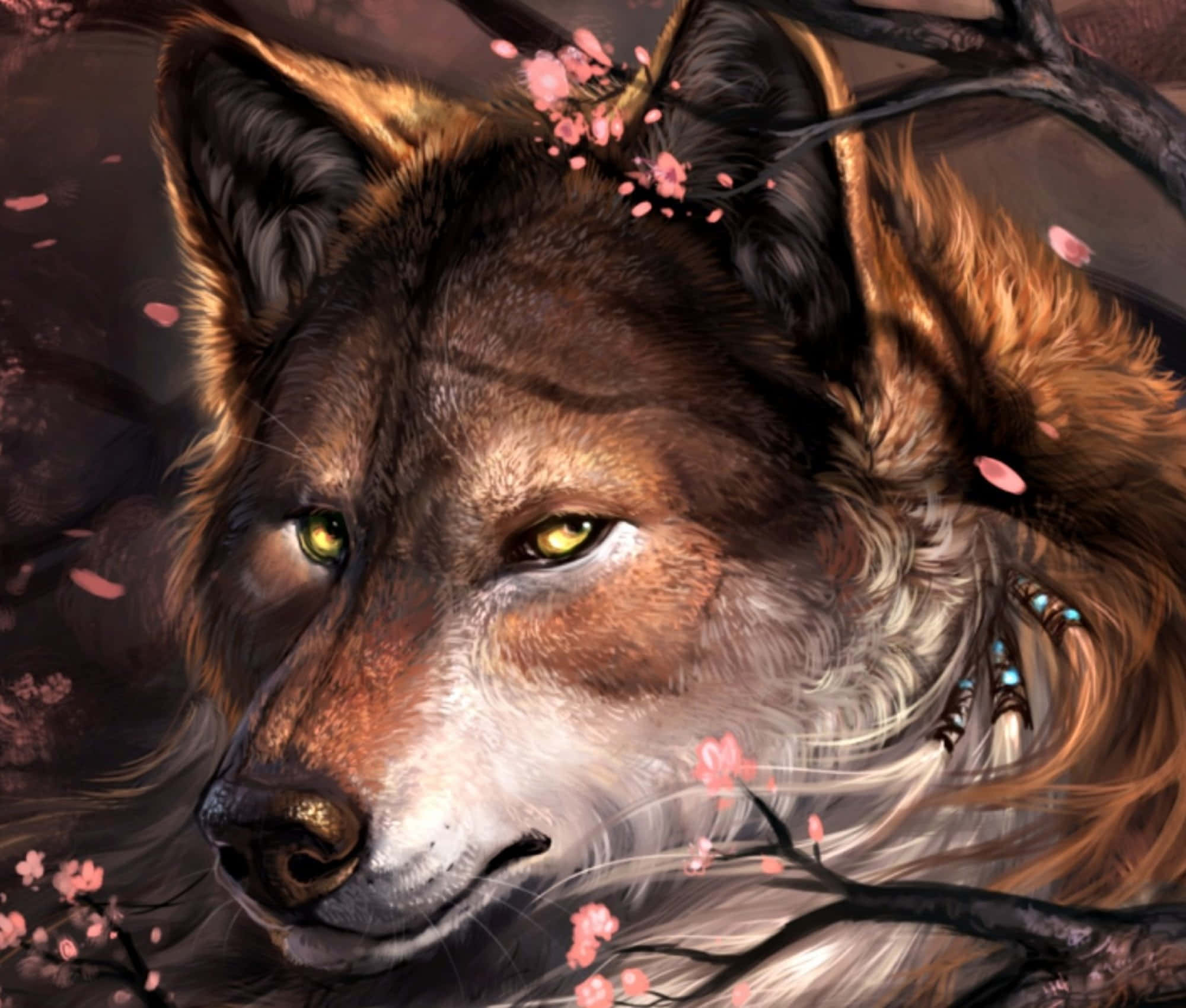 wolf in spring, spring forest, glowing yellow eyes, Full HD Desktop Wallpaper