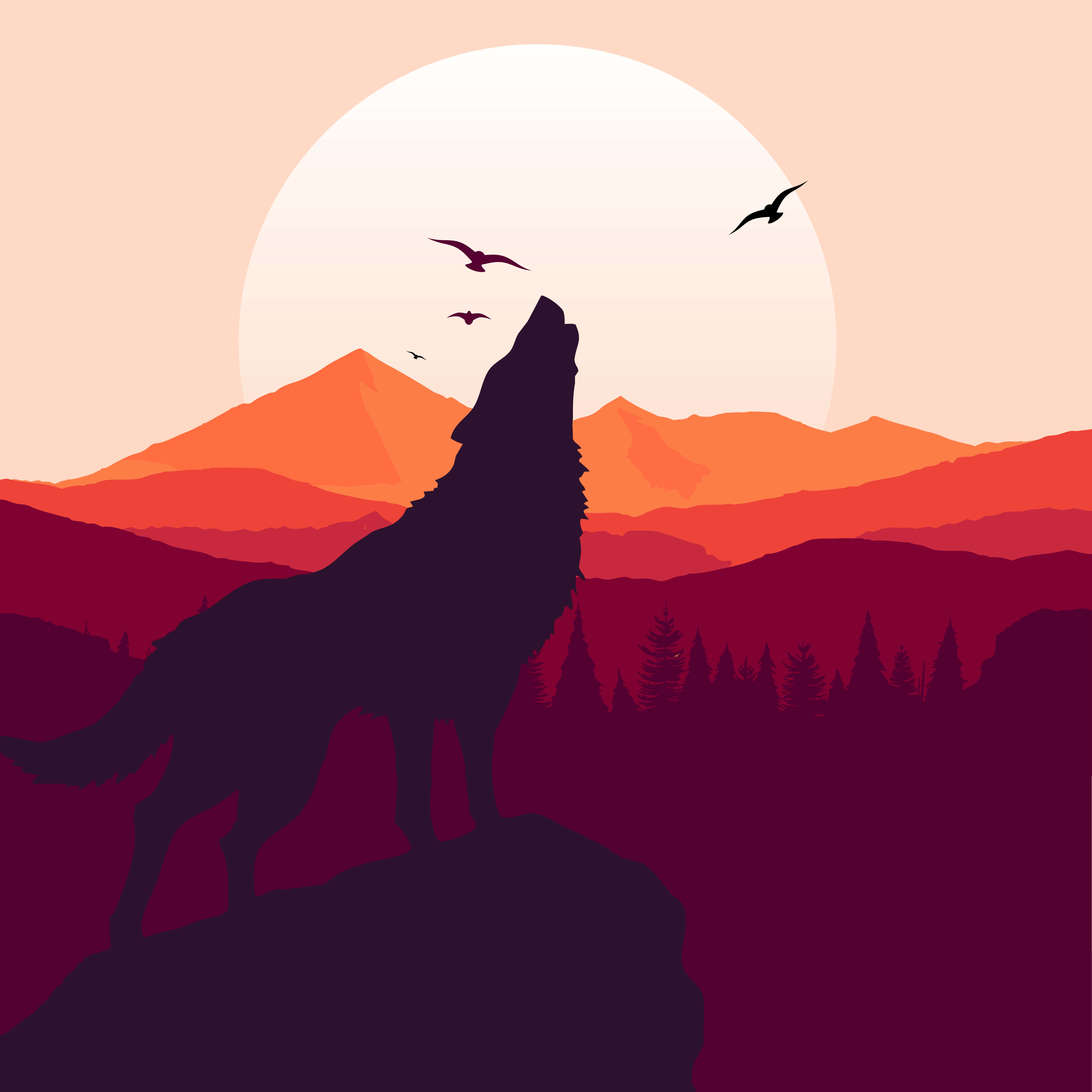 Wolf In Summer, vibrant sunset, cliff, 4K Desktop Wallpaper