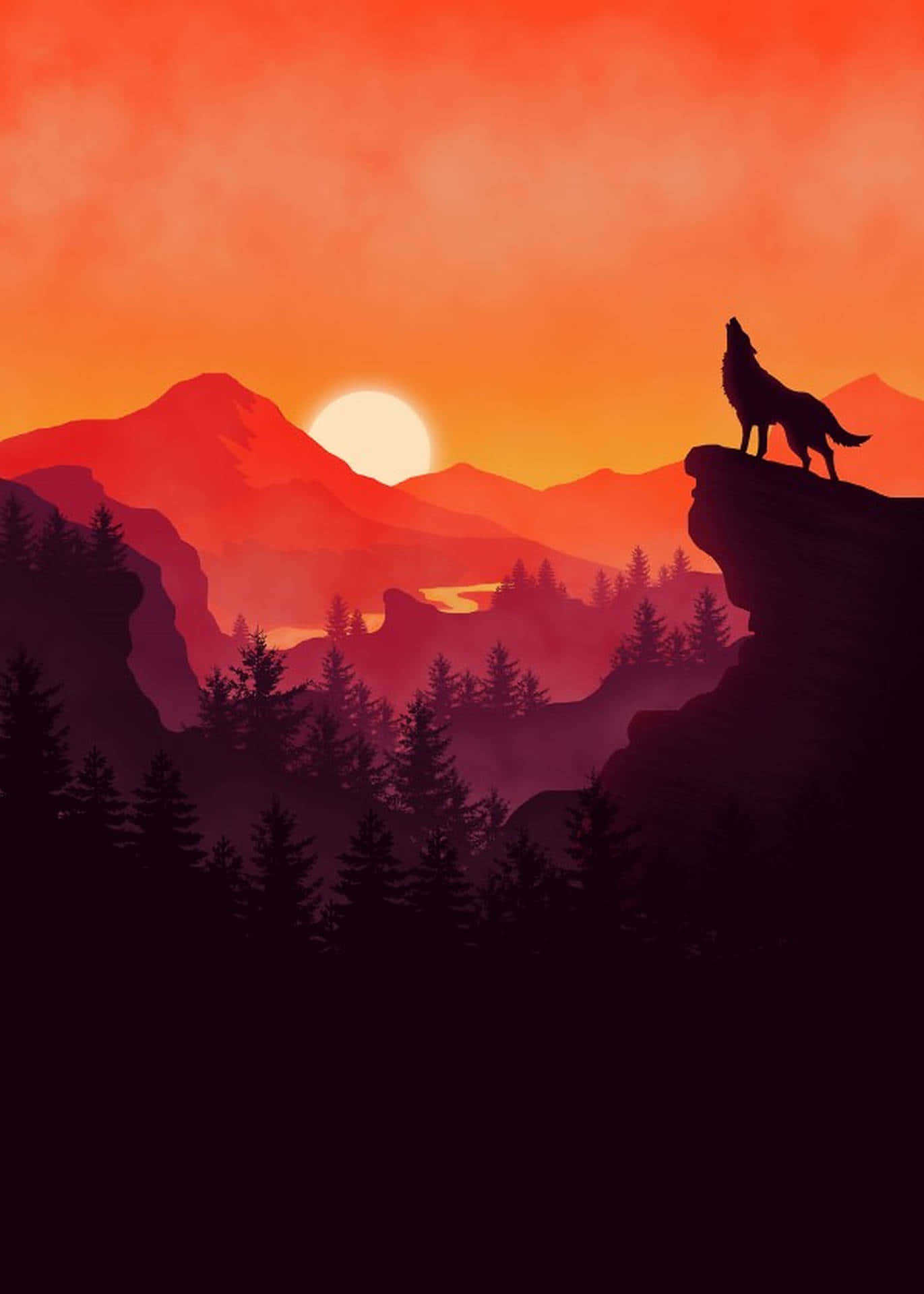 wolf, sunset, cliff, Full HD Phone Wallpaper
