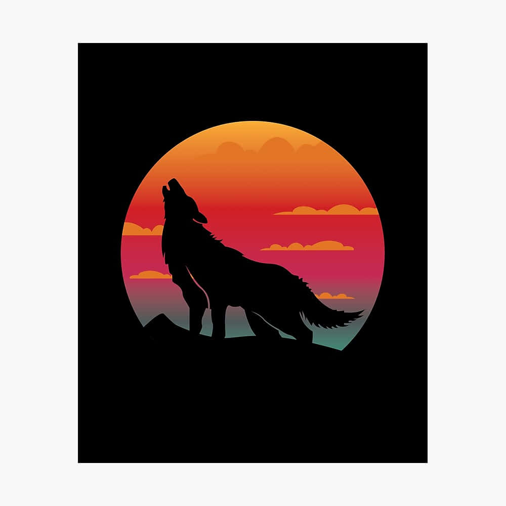 Wolf In Sunset, cliff, vibrant circular sunset, SD Desktop Wallpaper