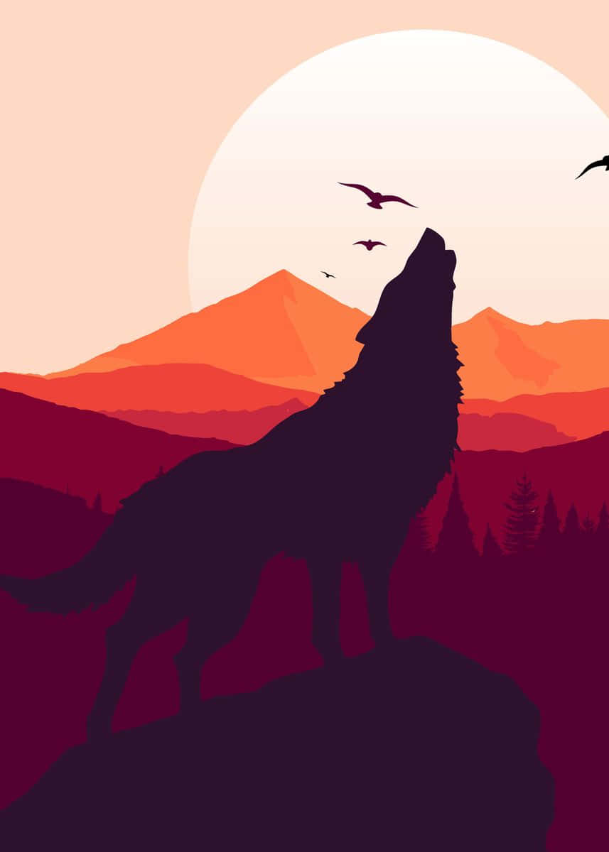 Wolf In Sunset, sunset, cliff, SD Phone Wallpaper