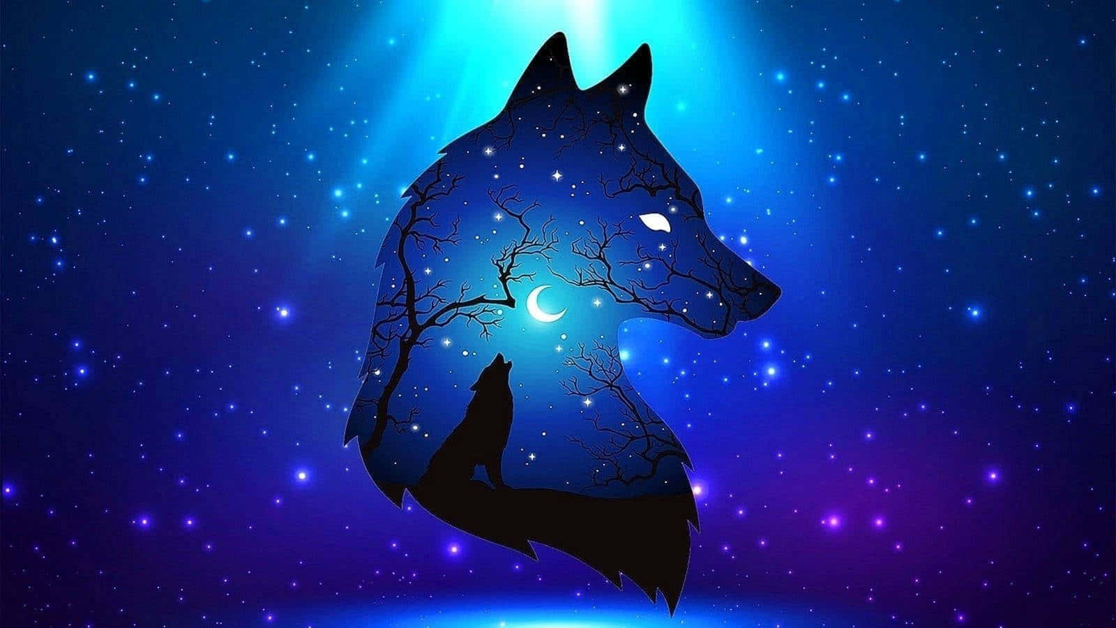 water and fire wolf, crescent moon, cosmic blue, HD Desktop Wallpaper