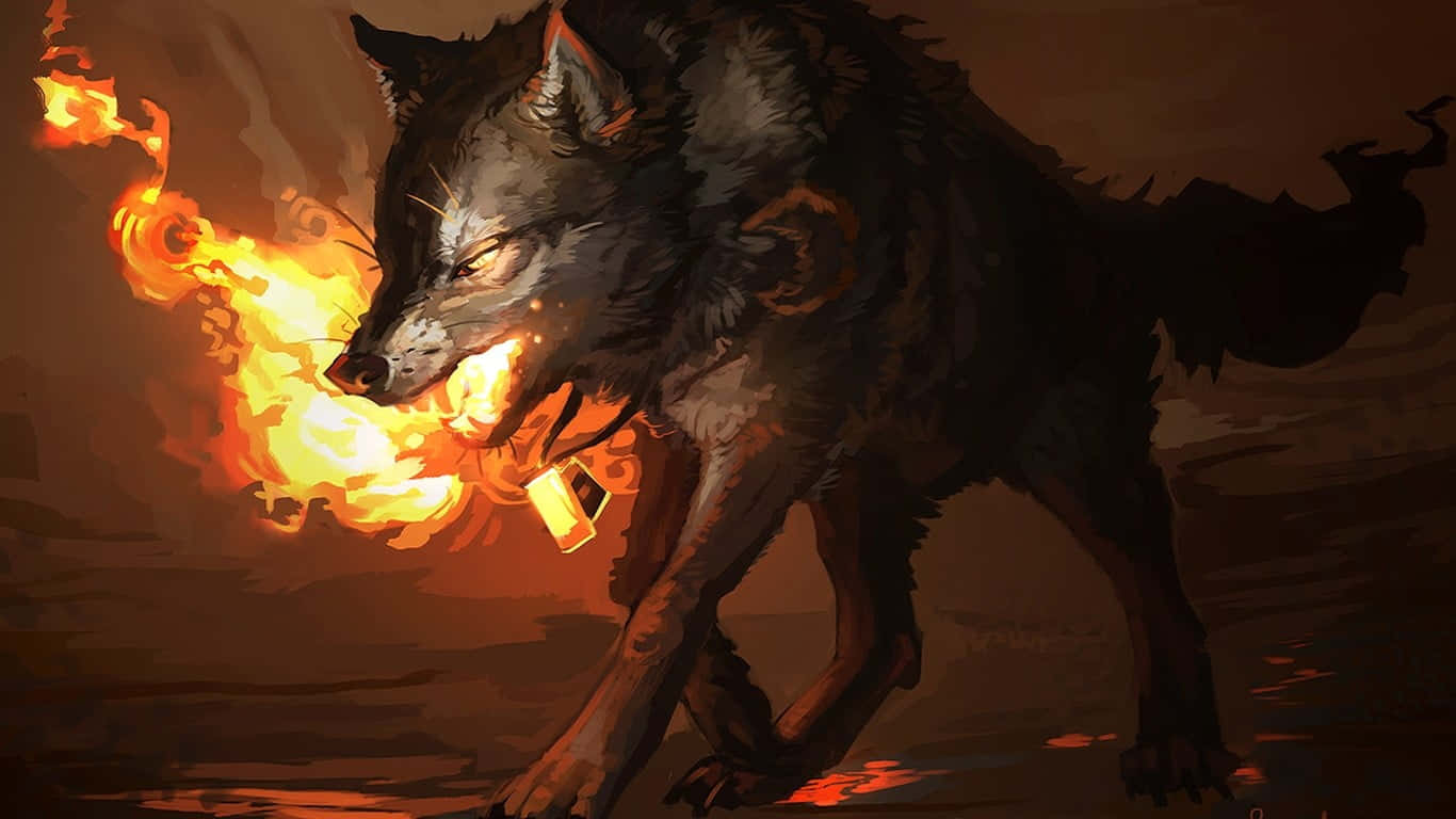 Water and Fire Wolf, dark wolf, intense flames, HD Desktop Wallpaper