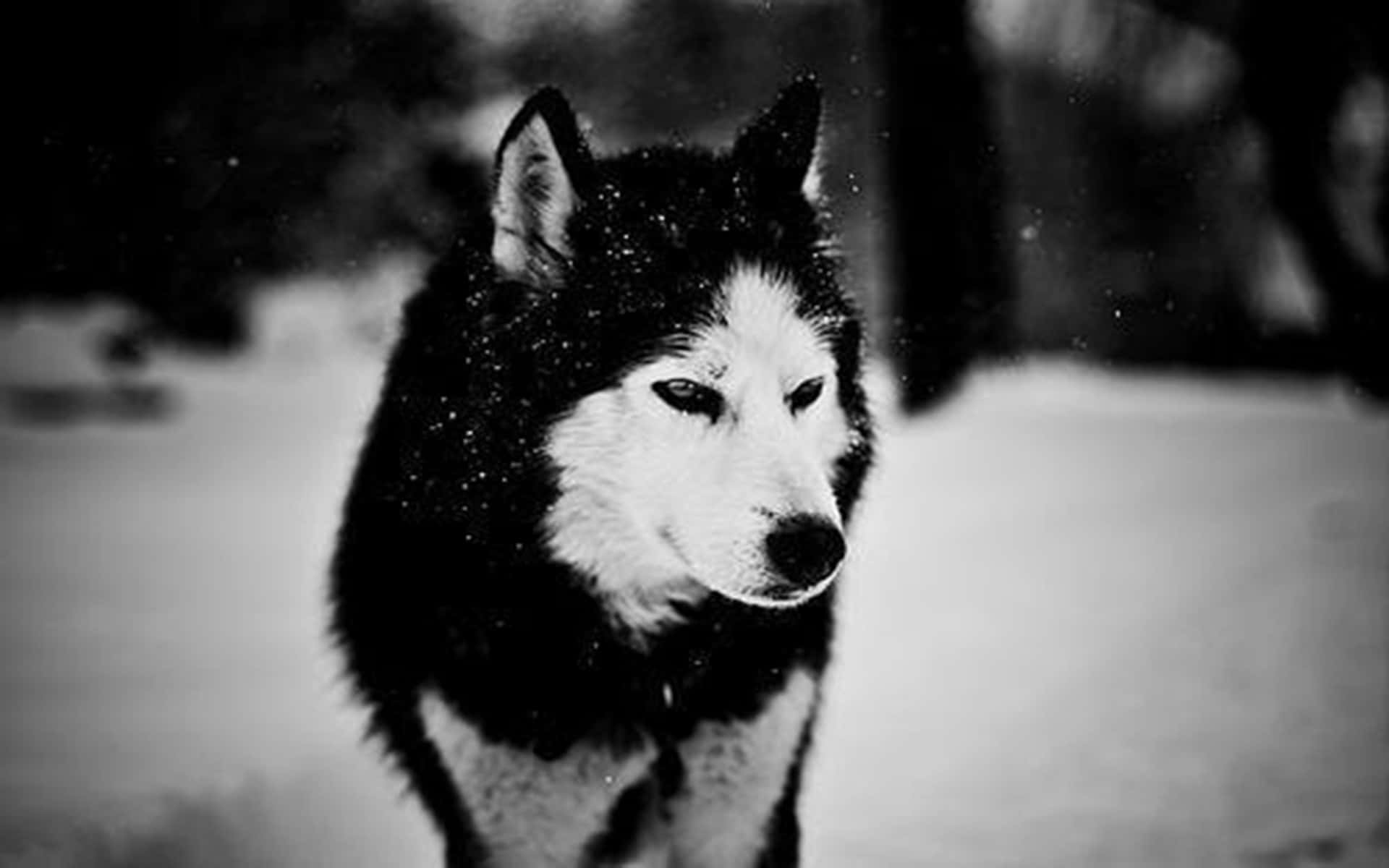 Wolf In Winter, black and white husky, snowy forest, Full HD Desktop Wallpaper