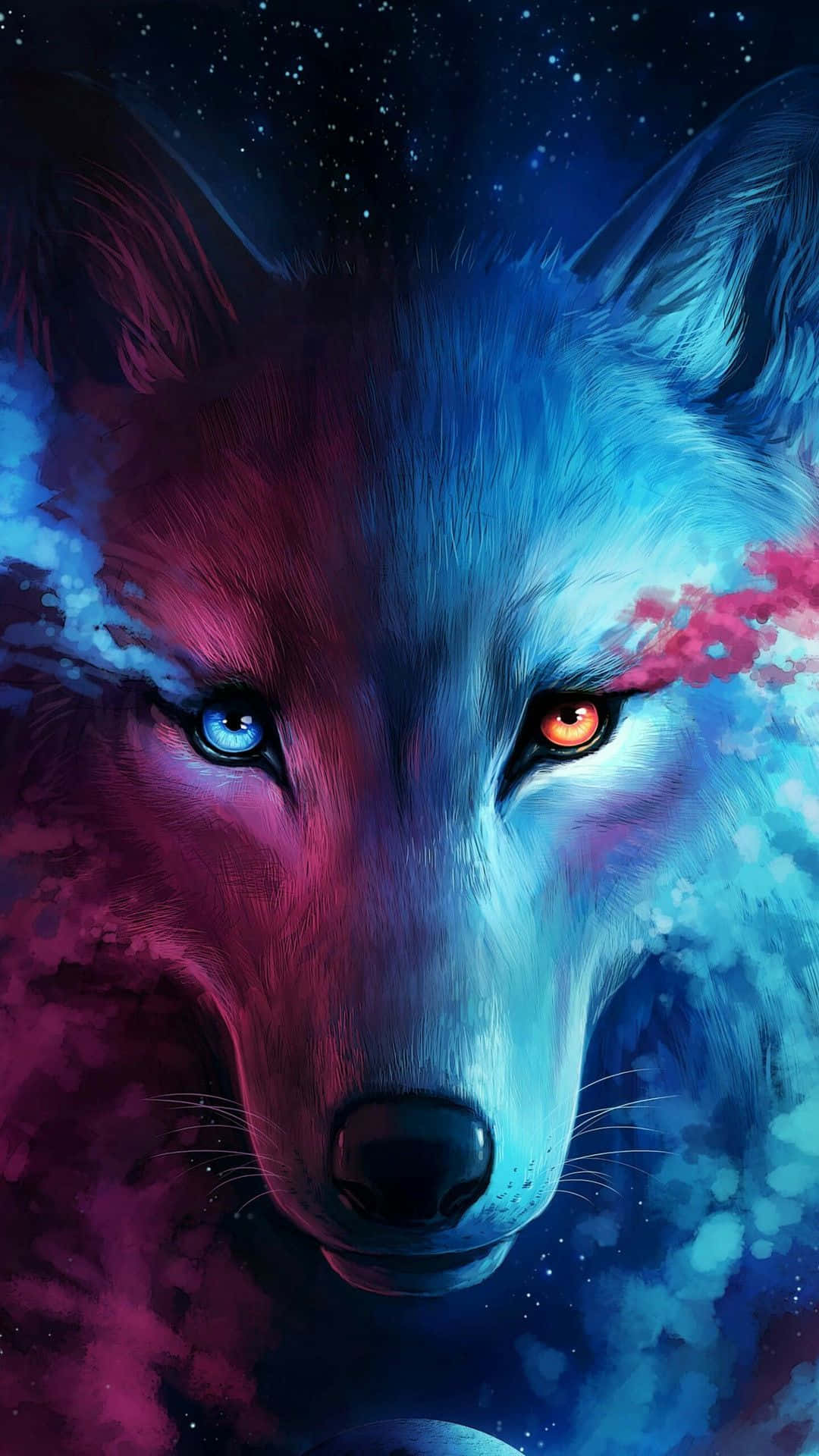 wolf minimalist, cosmic nebula, swirling purples, Full HD Phone Wallpaper