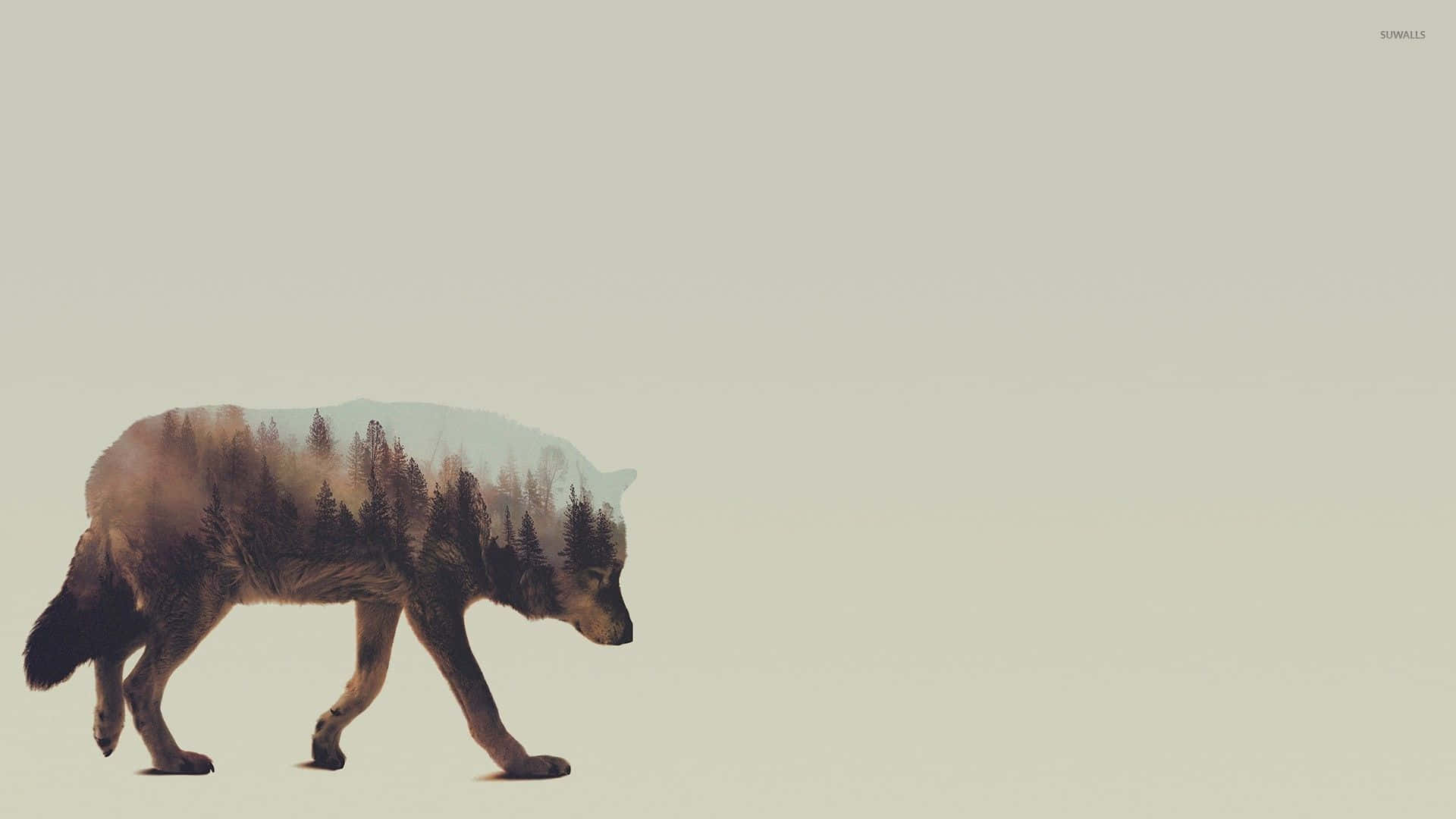 wolf minimalist, minimalist wolf art, forest landscape, Full HD Desktop Wallpaper