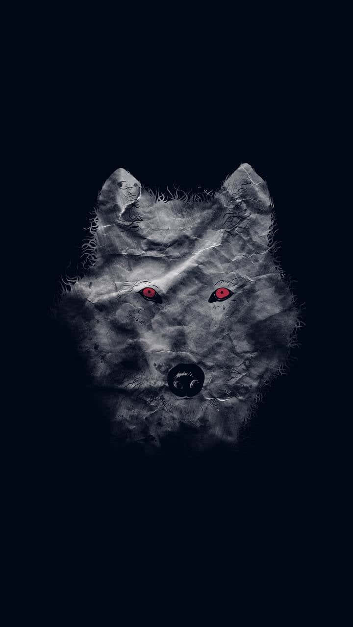 Wolf Minimalist, glowing red eyes, crumpled gray paper, HD Phone Wallpaper
