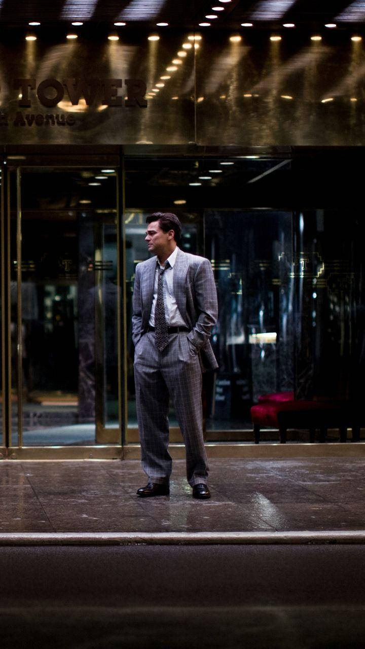 Wolf Of Wall Street, checkered suit, glass-fronted building, HD Phone Wallpaper