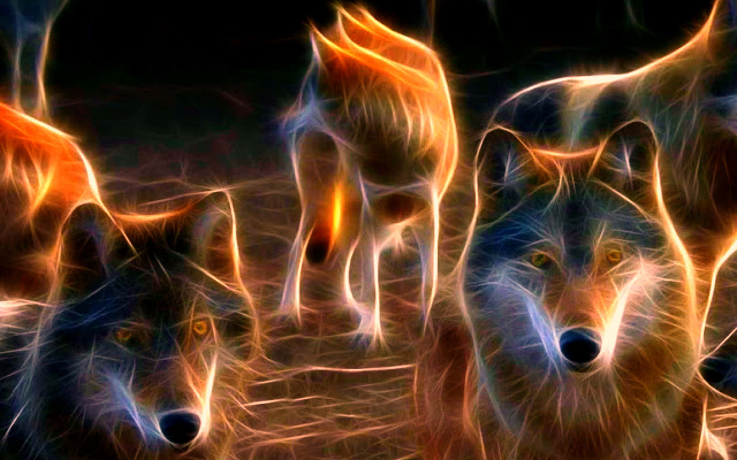 Wolf Pack, Sunset Lights, fiery orange, 2K Desktop Wallpaper