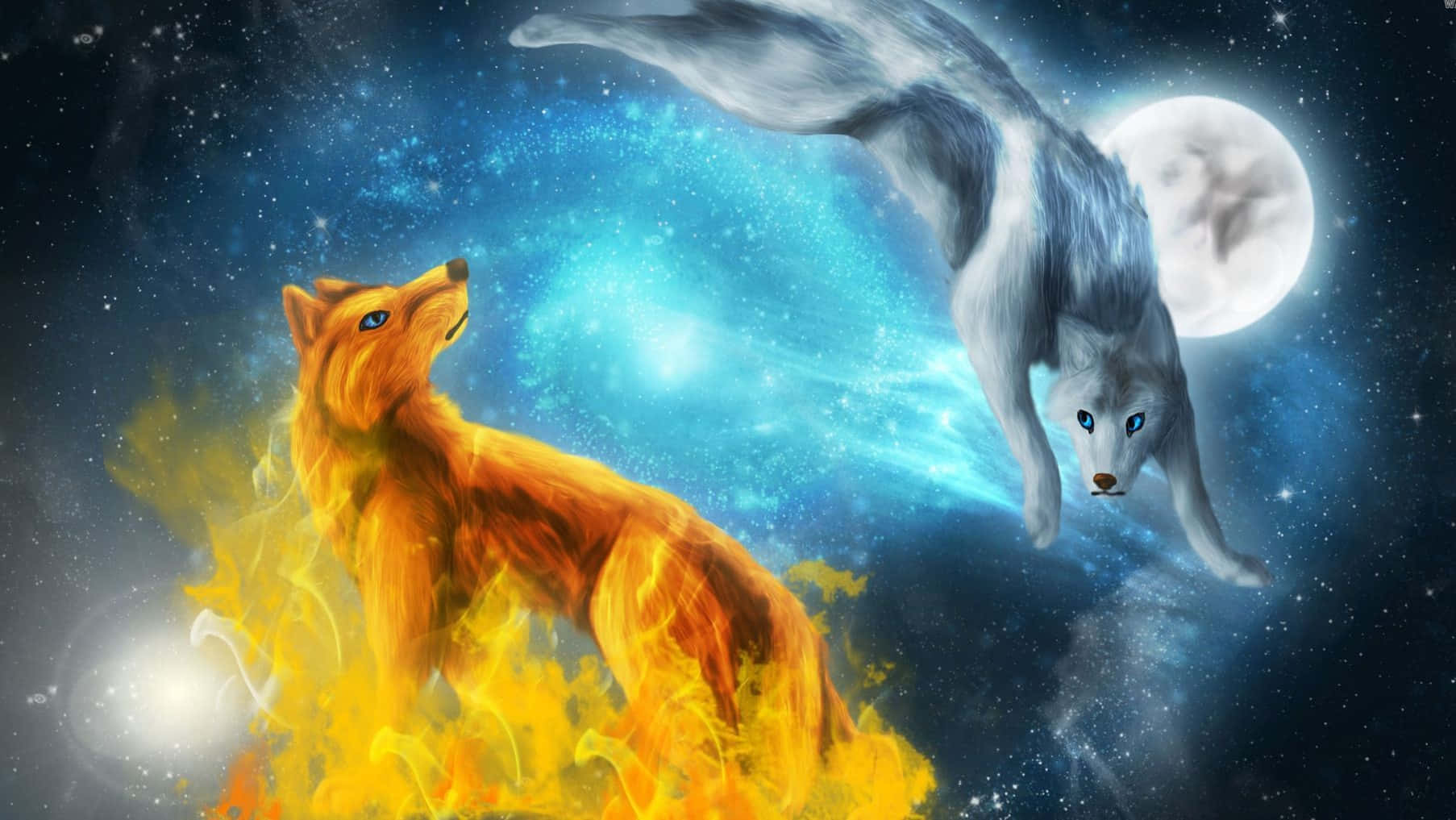 Water and Fire Wolf, fiery fox, silver wolf, HD Desktop Wallpaper