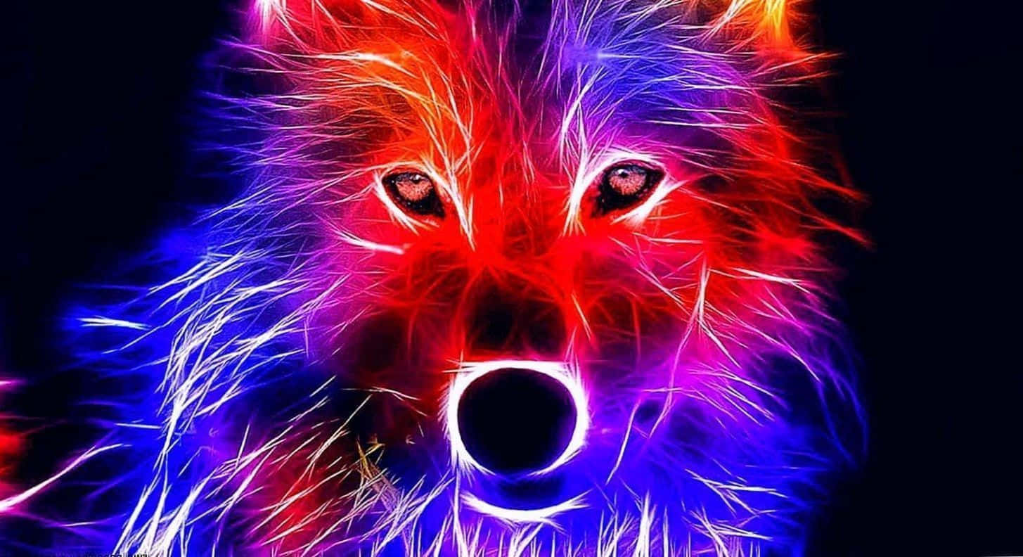pink wolf, neon-lit wolf head, electric red blue and white fur, HD Desktop Wallpaper