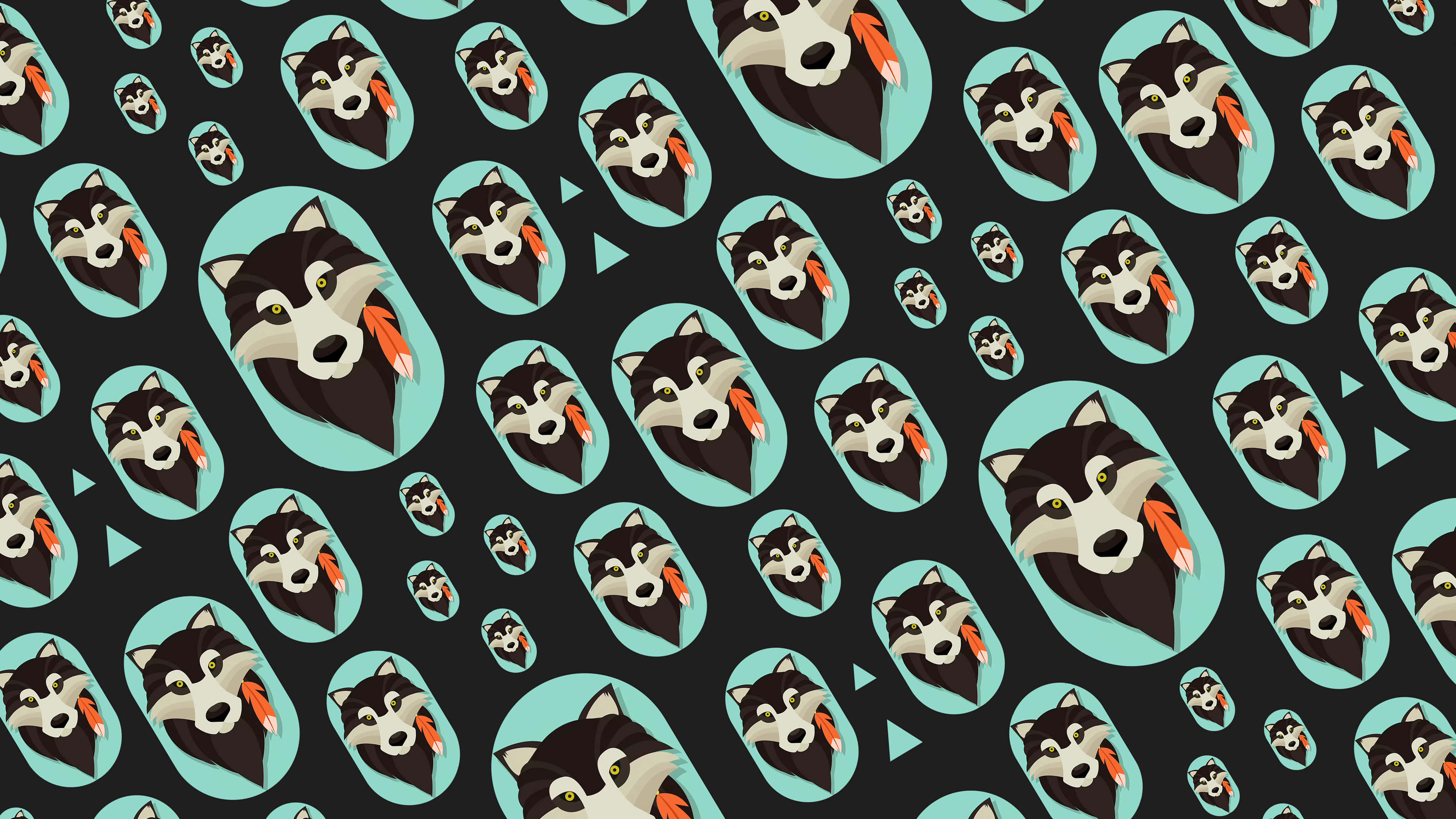 Wolf Pattern, teal oval frames, black background, 4K Desktop Wallpaper
