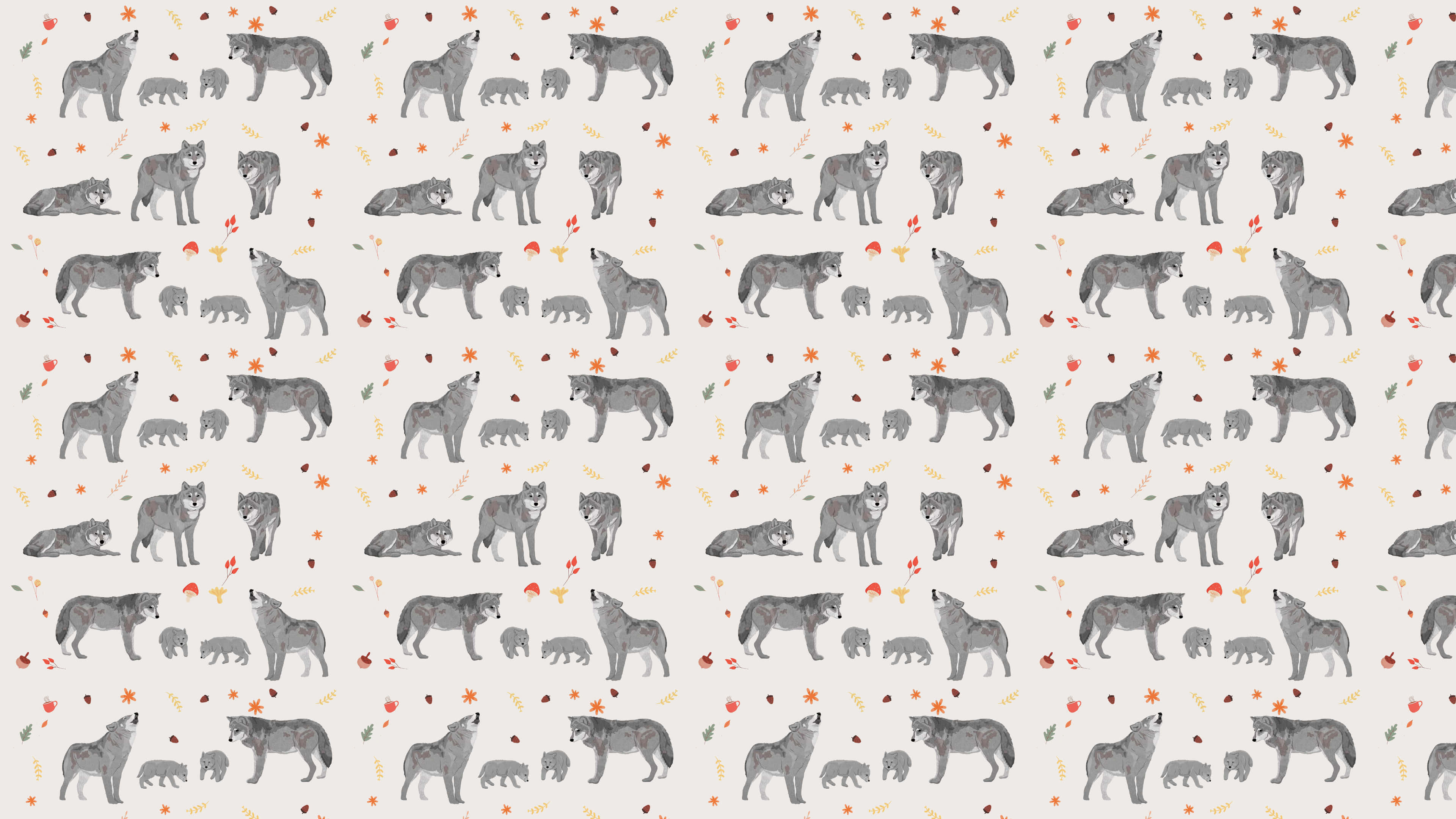 wolf pattern, gray wolves, pups, 4K Desktop Wallpaper